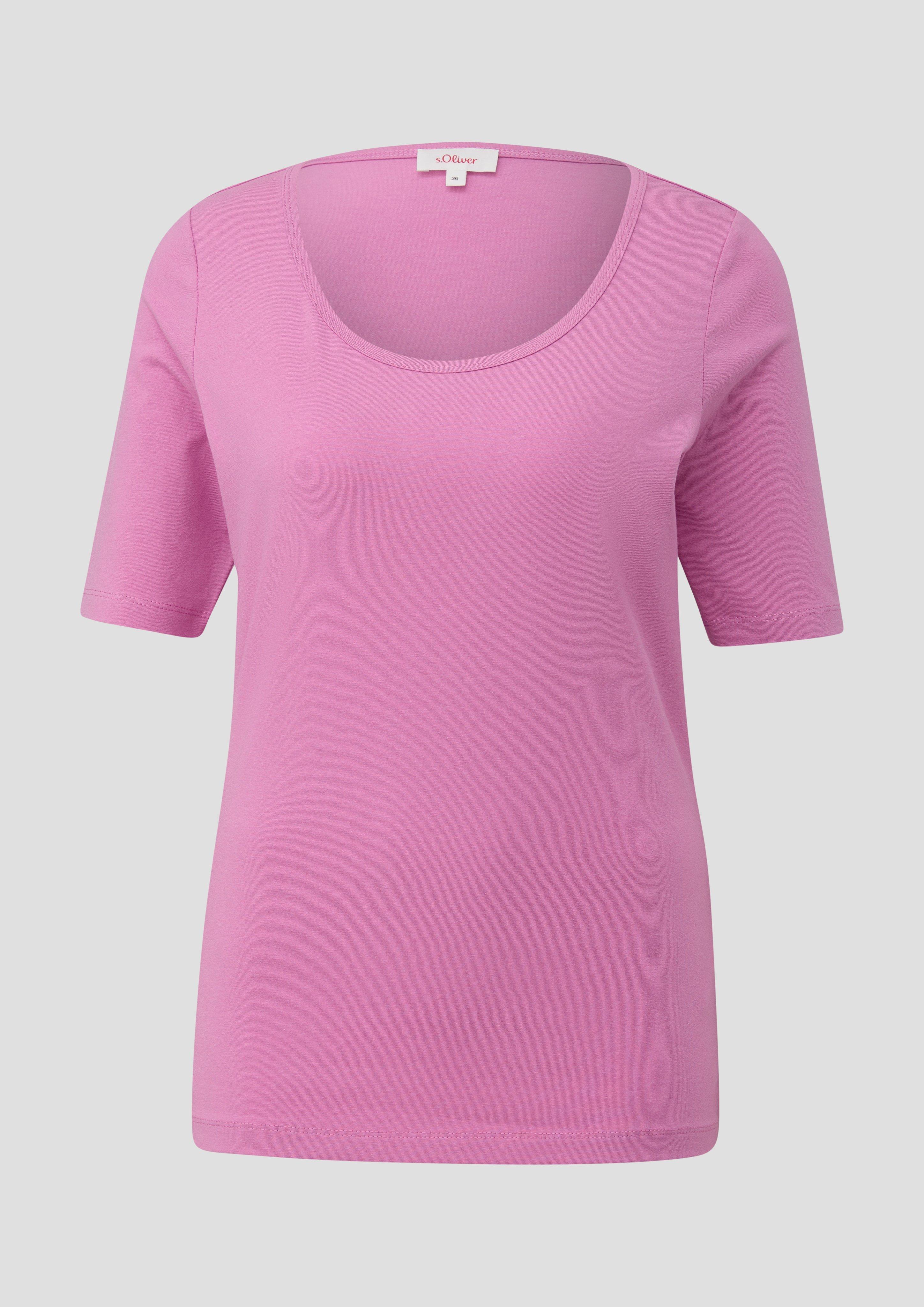 s.Oliver - Elastisches Jersey-Shirt mit U-Ausschnitt, Damen, Rosa