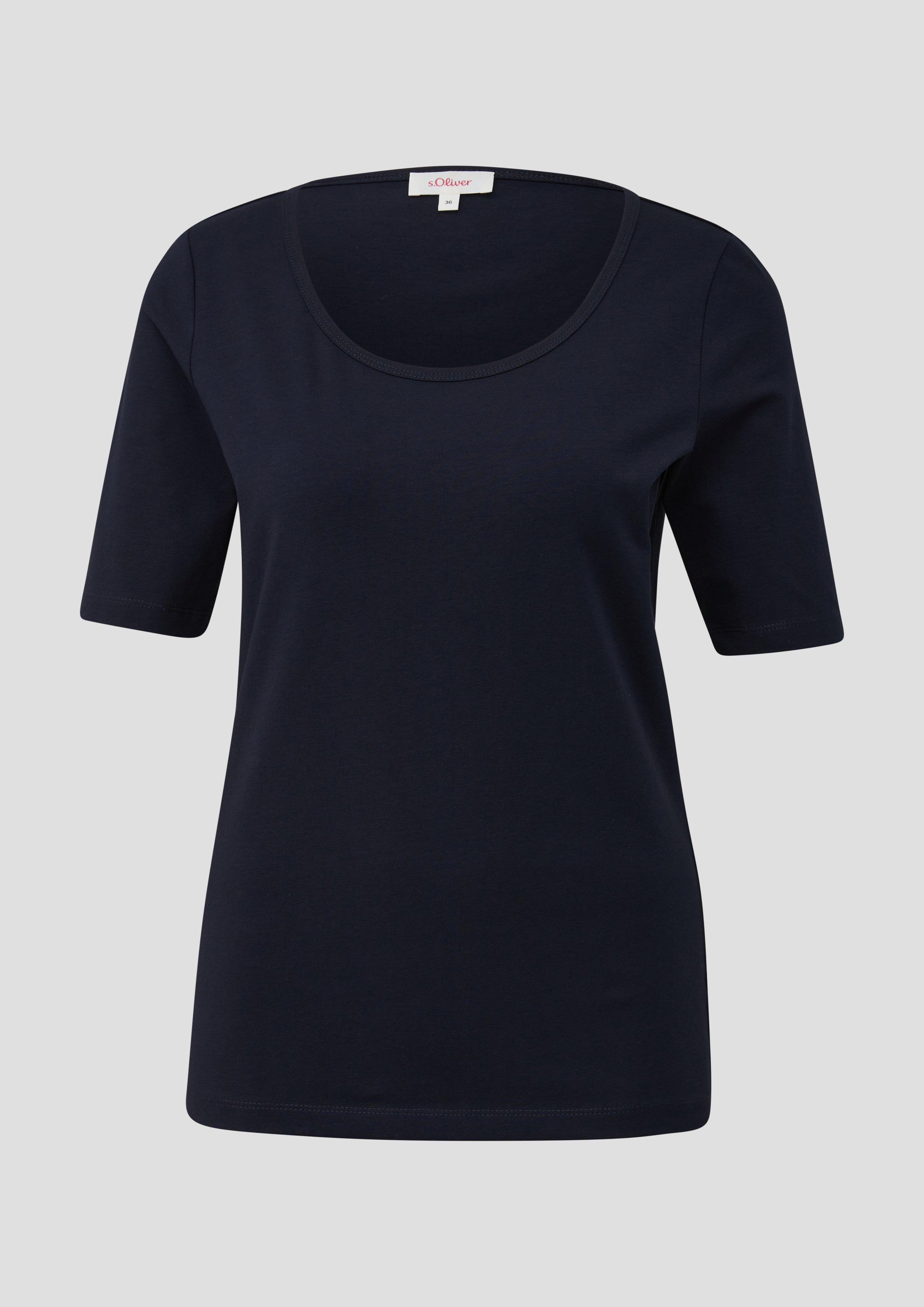 s.Oliver - Elastisches Jersey-Shirt mit U-Ausschnitt, Damen, blau