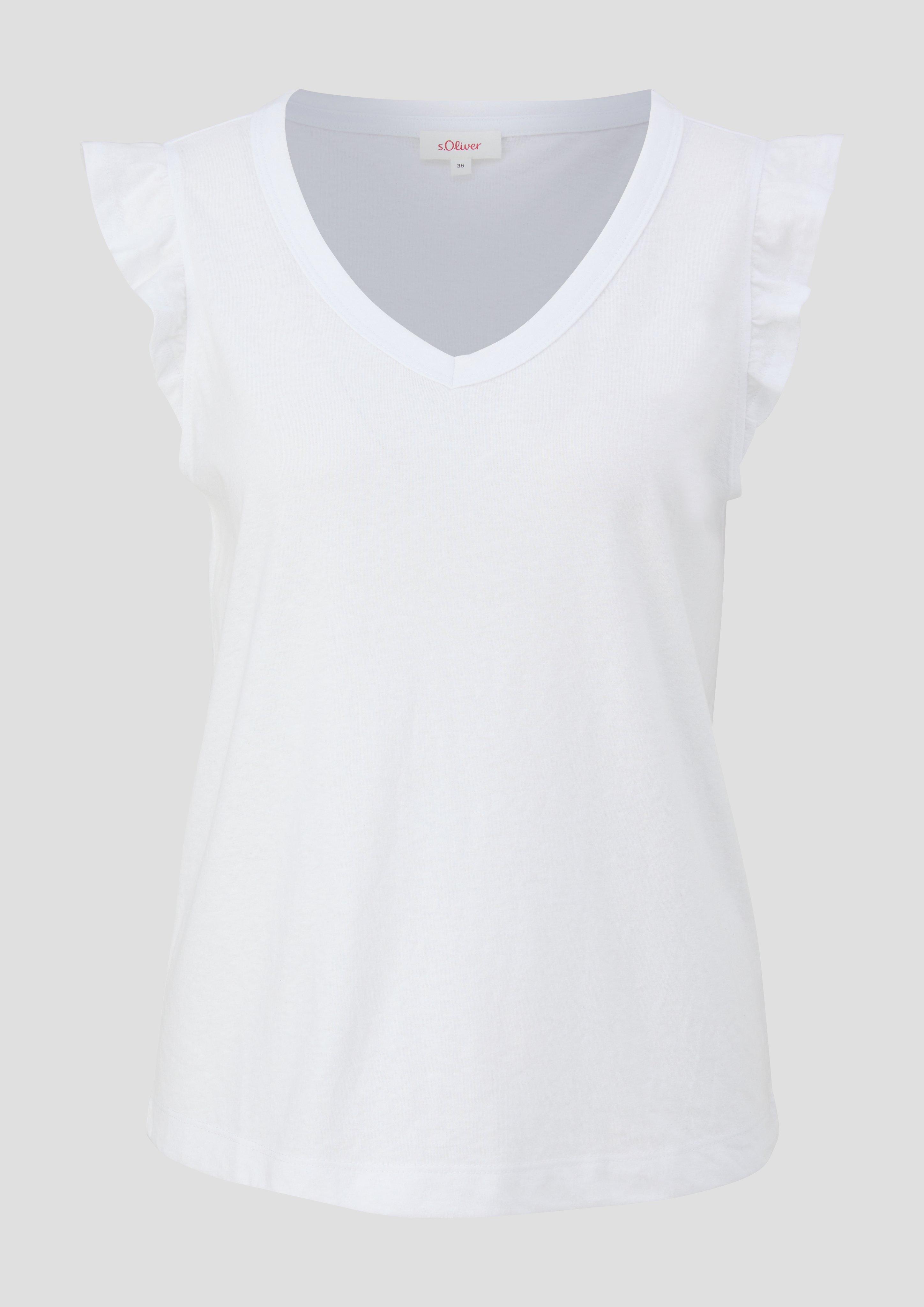 s.Oliver - V-Neck-Top aus Jersey mit Rüschen, Damen, weiß