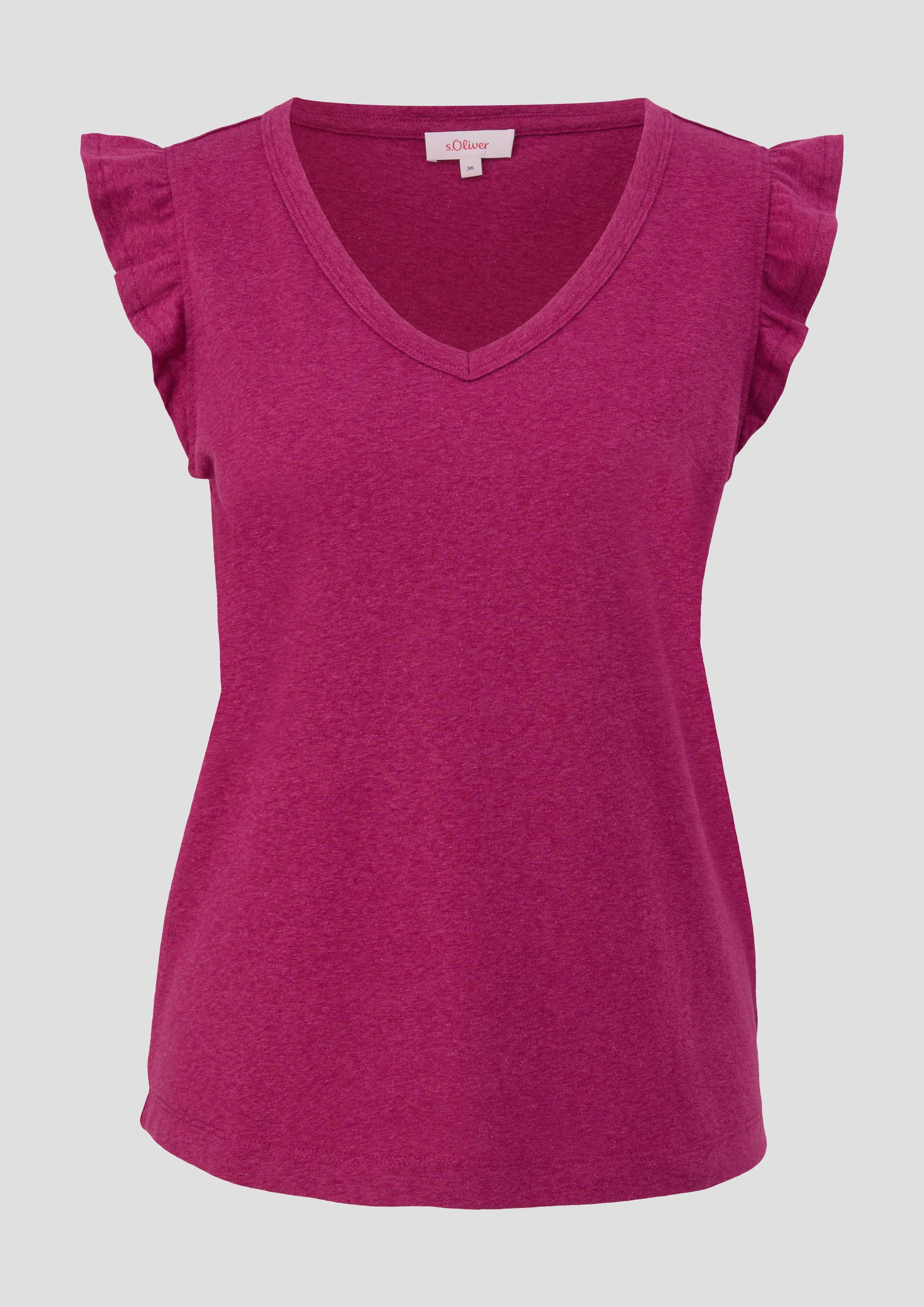 s.Oliver - V-Neck-Top aus Jersey mit Rüschen, Damen, Rosa