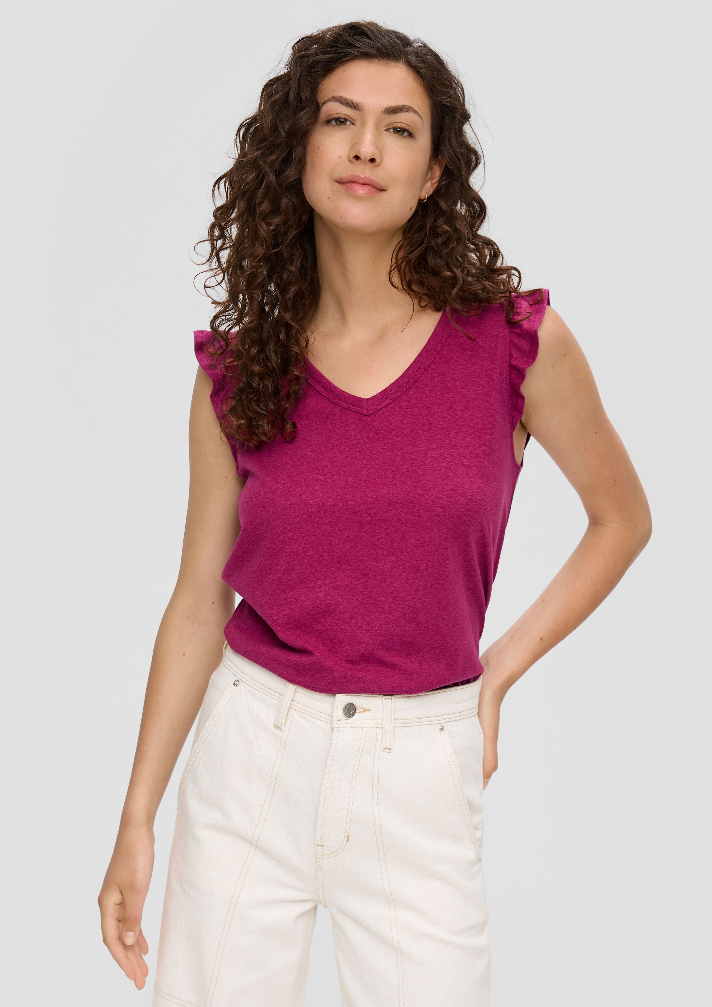 S.Oliver V-Neck-Top aus Jersey mit Rüschen