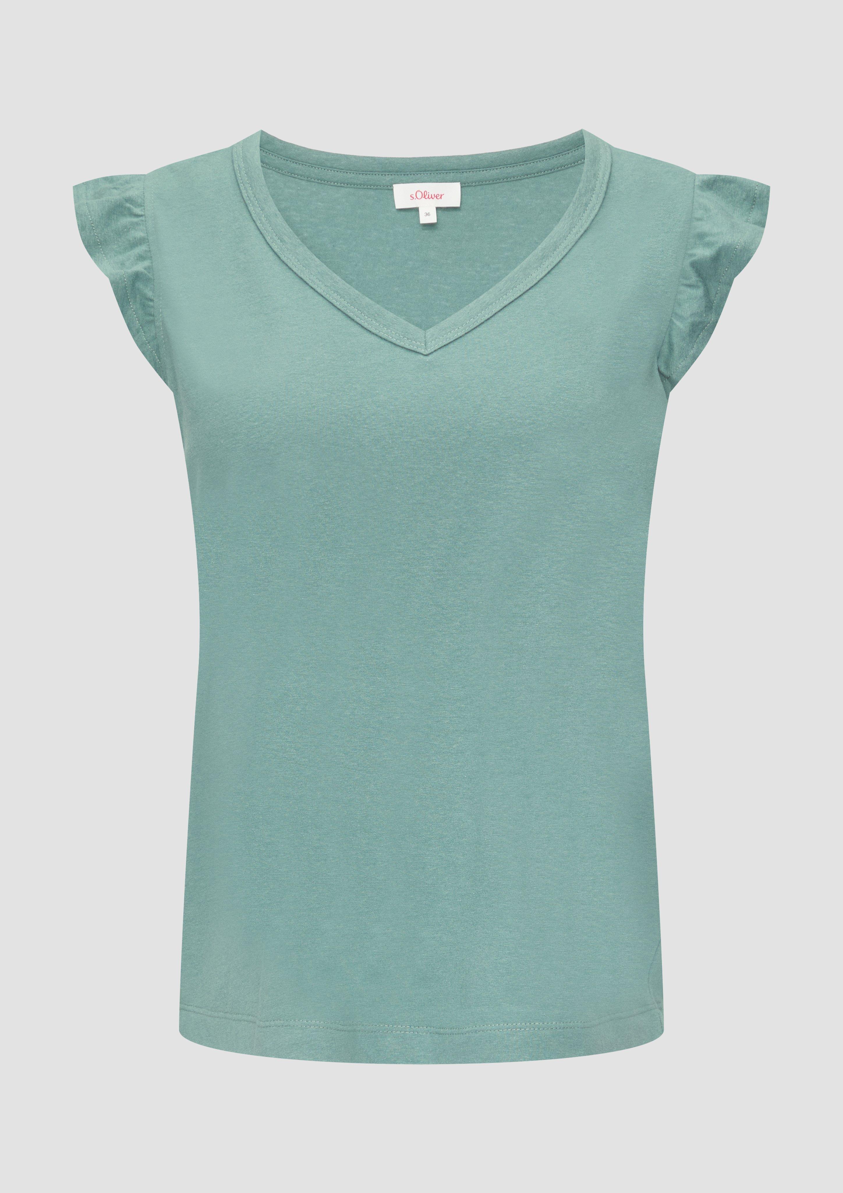 s.Oliver - V-Neck-Top aus Jersey mit Rüschen, Damen, Blau