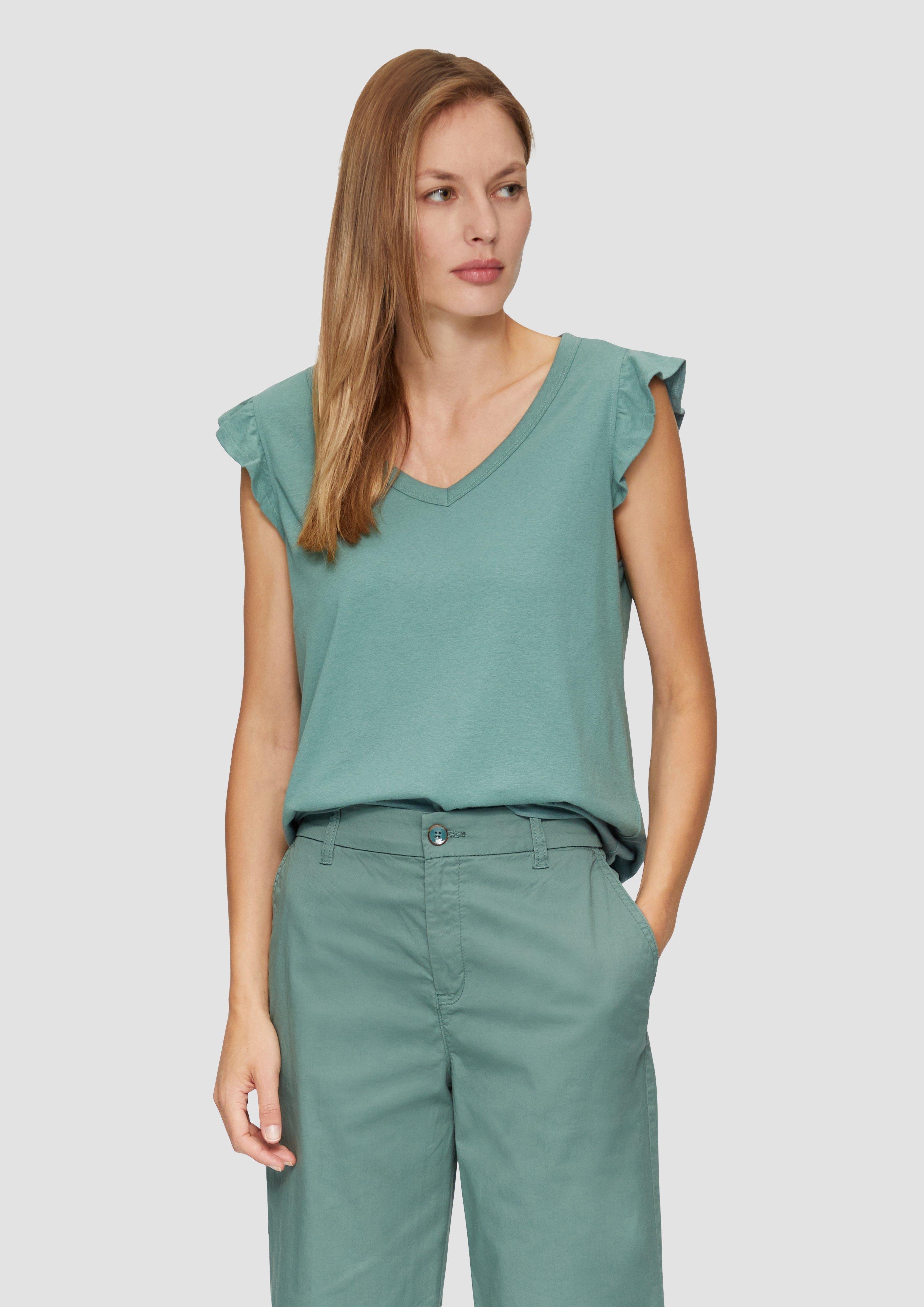 S.Oliver V-Neck-Top aus Jersey mit Rüschen