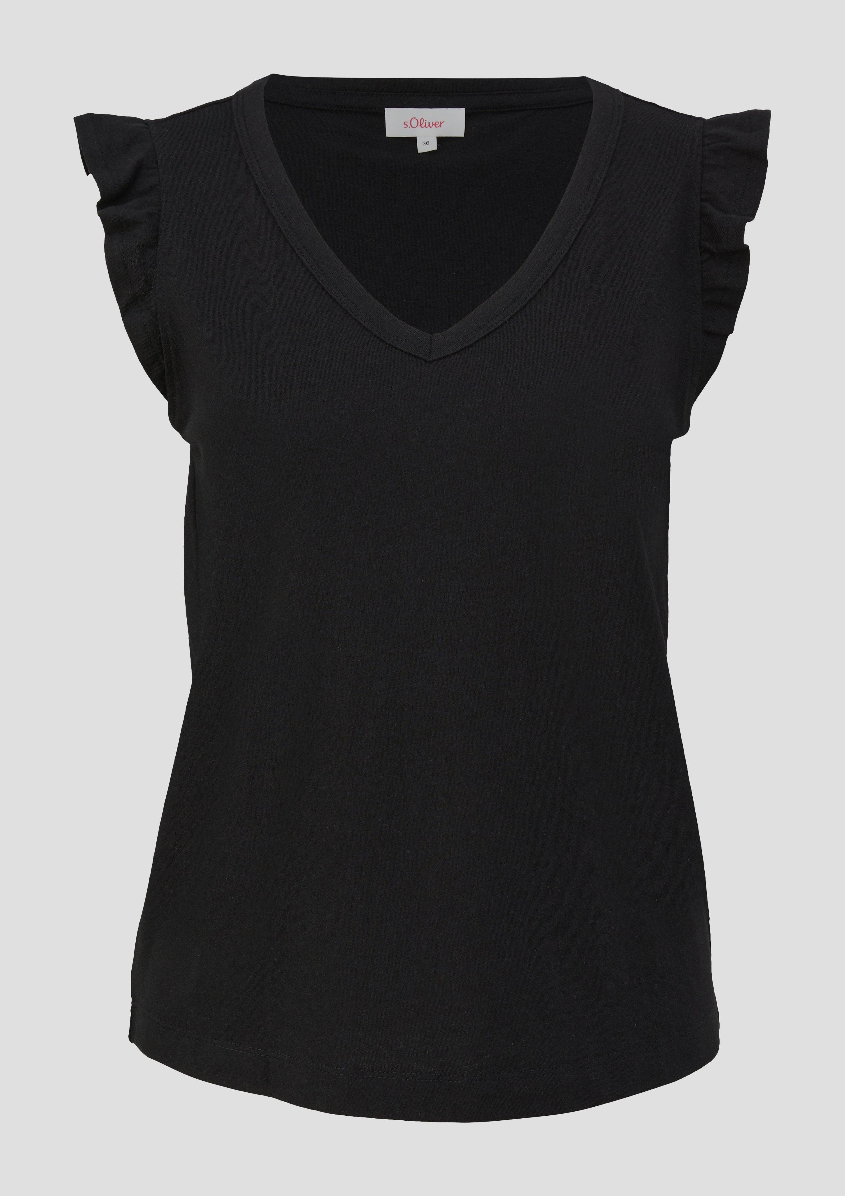 s.Oliver - V-Neck-Top aus Jersey mit Rüschen, Damen, schwarz