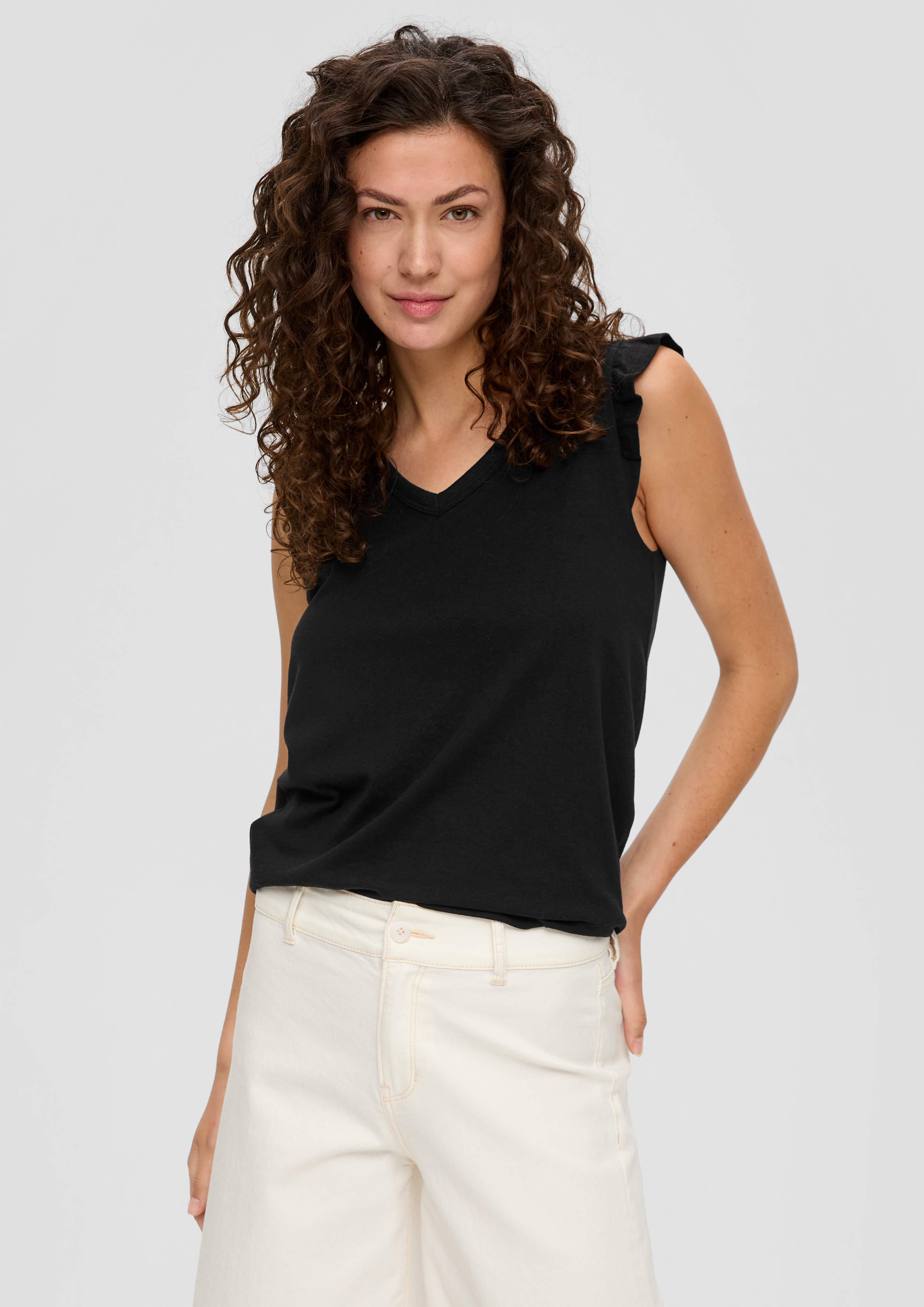 S.Oliver V-Neck-Top aus Jersey mit Rüschen