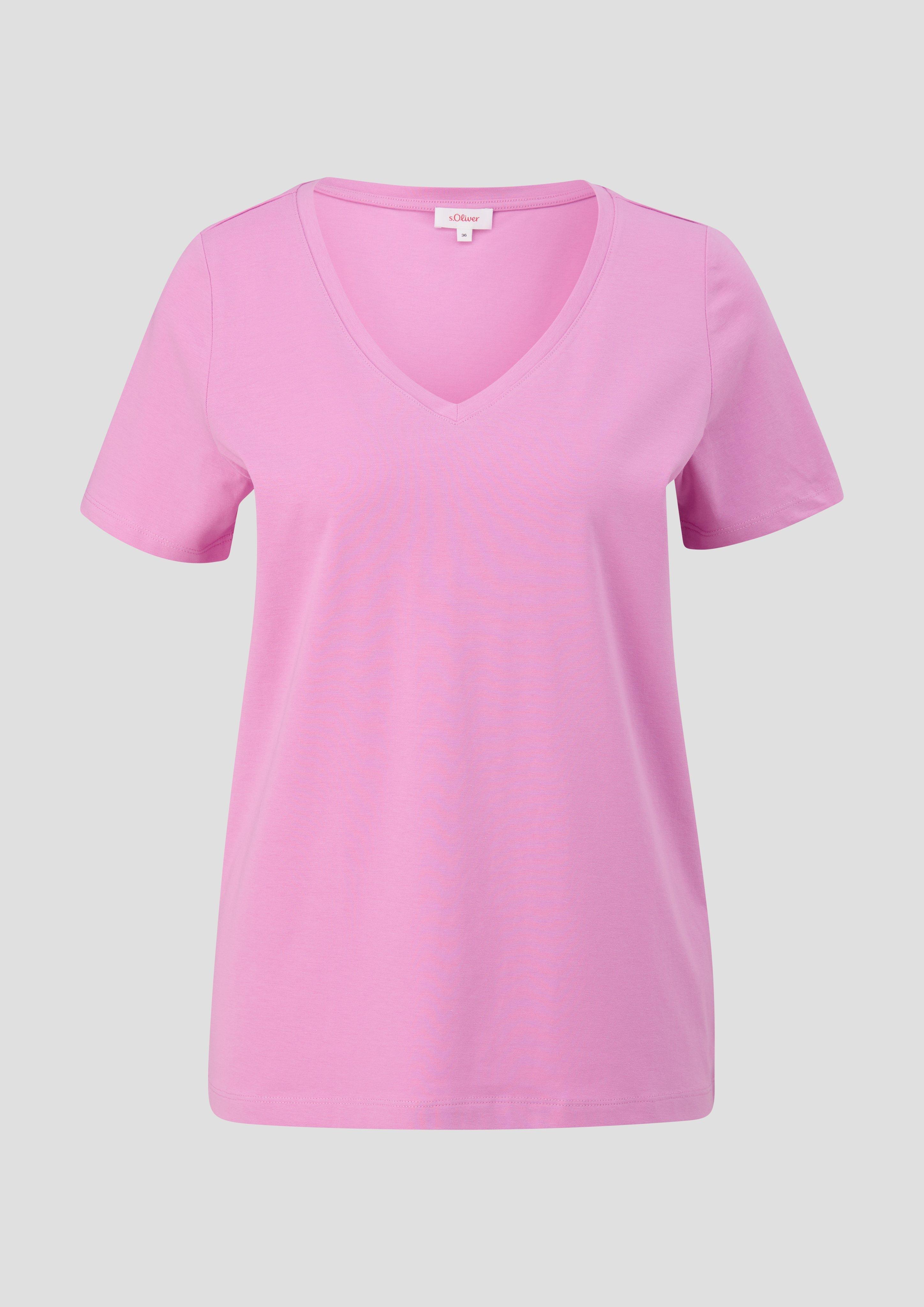 s.Oliver - Weiches T-Shirt mit V-Ausschnitt, Damen, Rosa