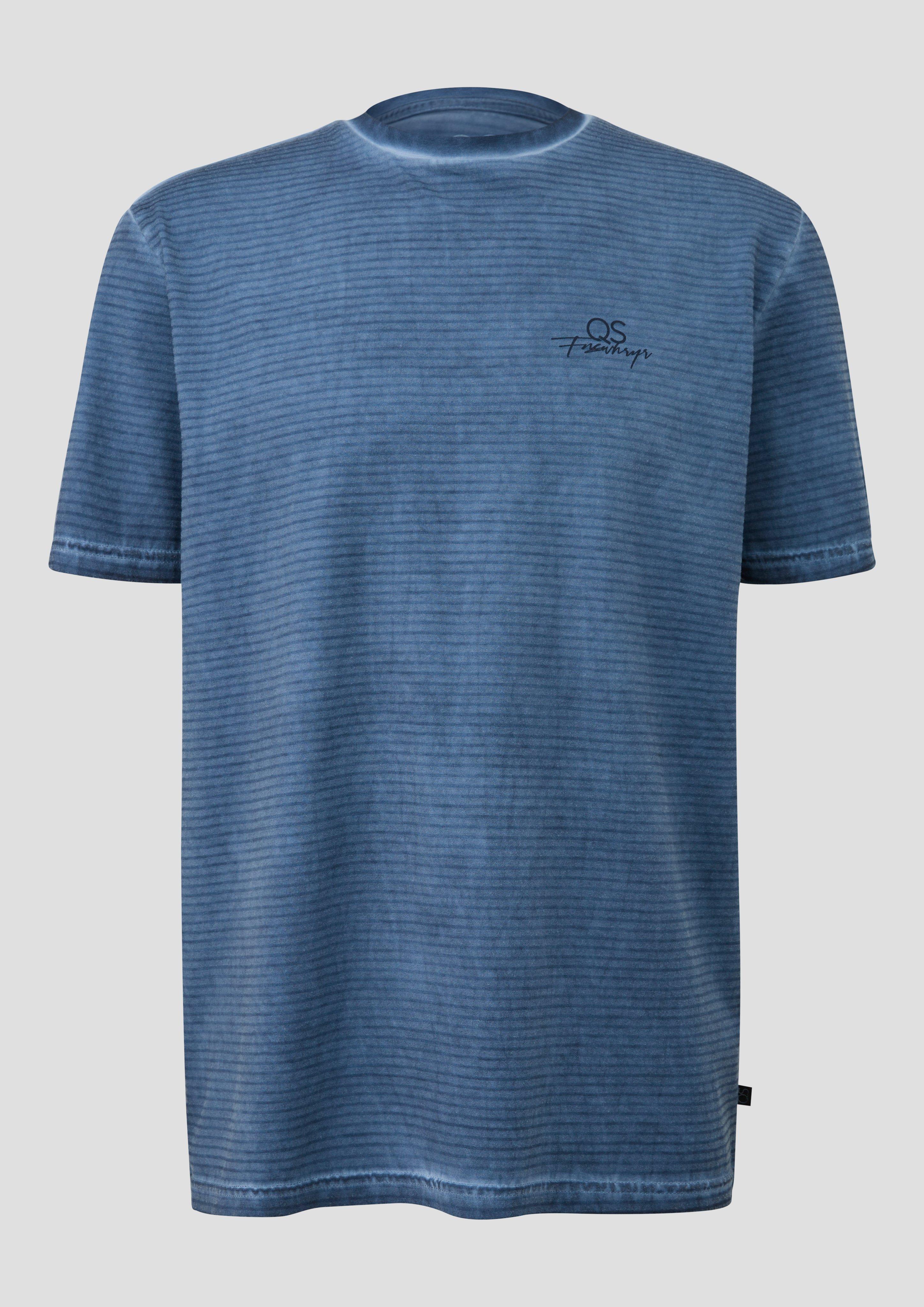 QS - Gewaschenes Ringelshirt mit Rundhalsausschnitt, Herren, blau