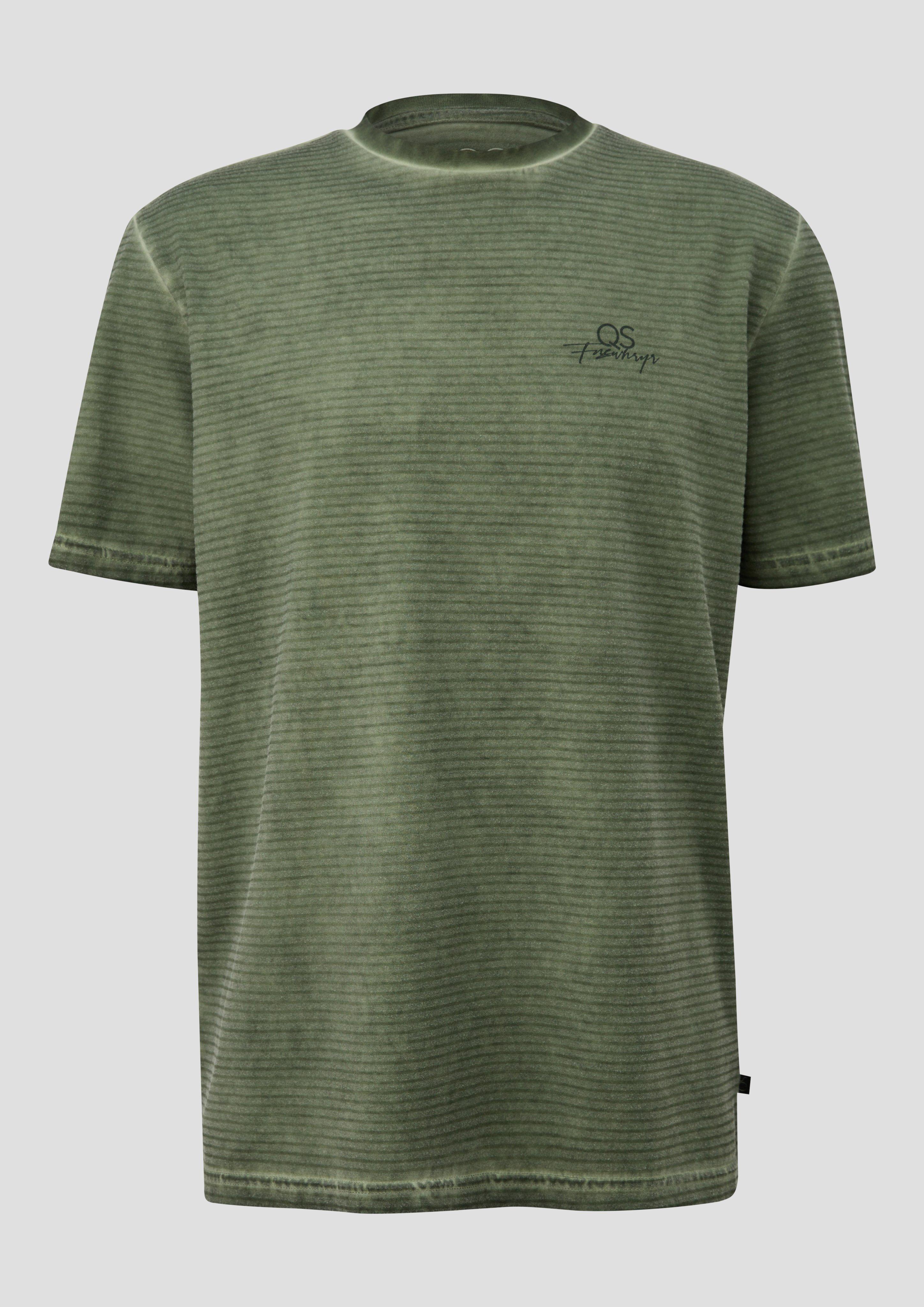 QS - Gewaschenes Ringelshirt mit Rundhalsausschnitt, Herren, Grün