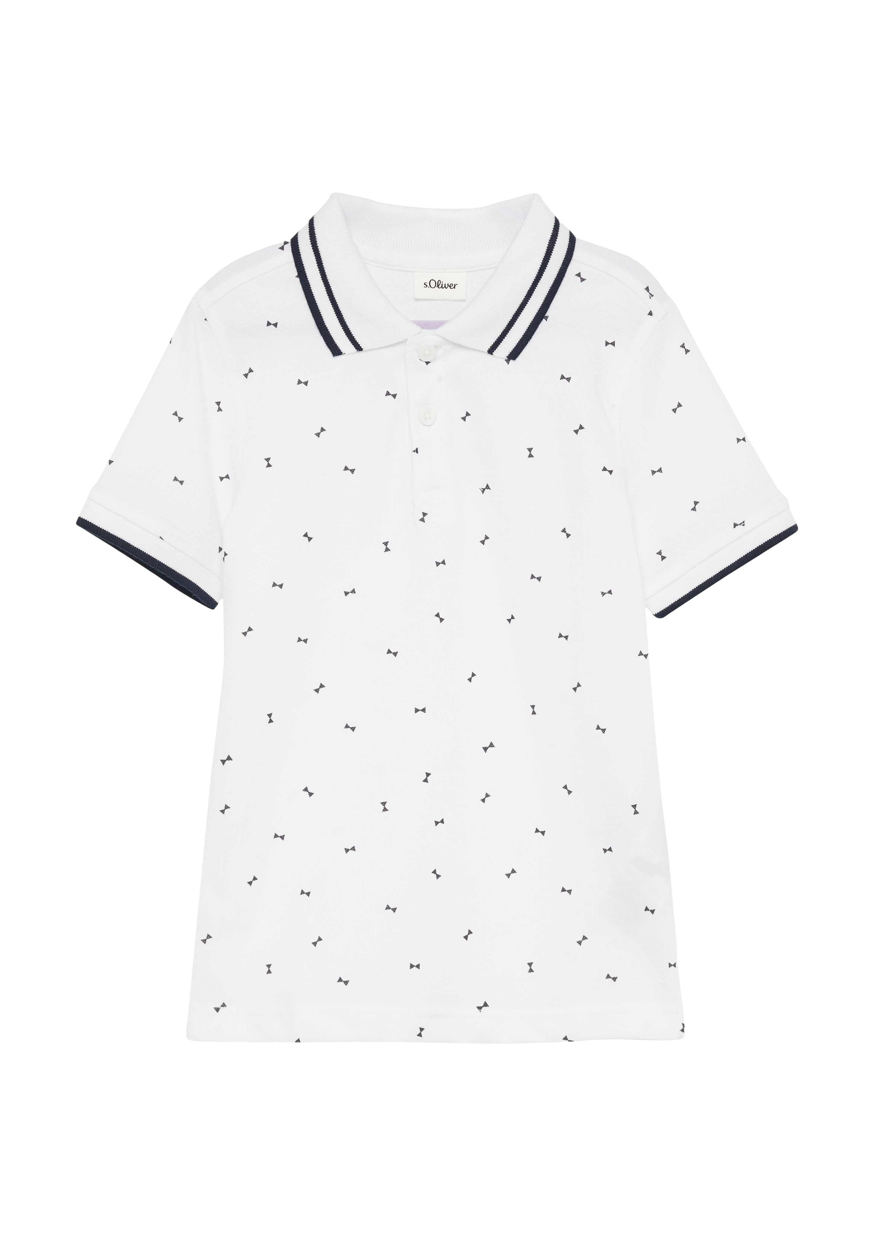 s.Oliver - Poloshirt mit Kontrast-Details und All-over-Print, Kinder, weiß