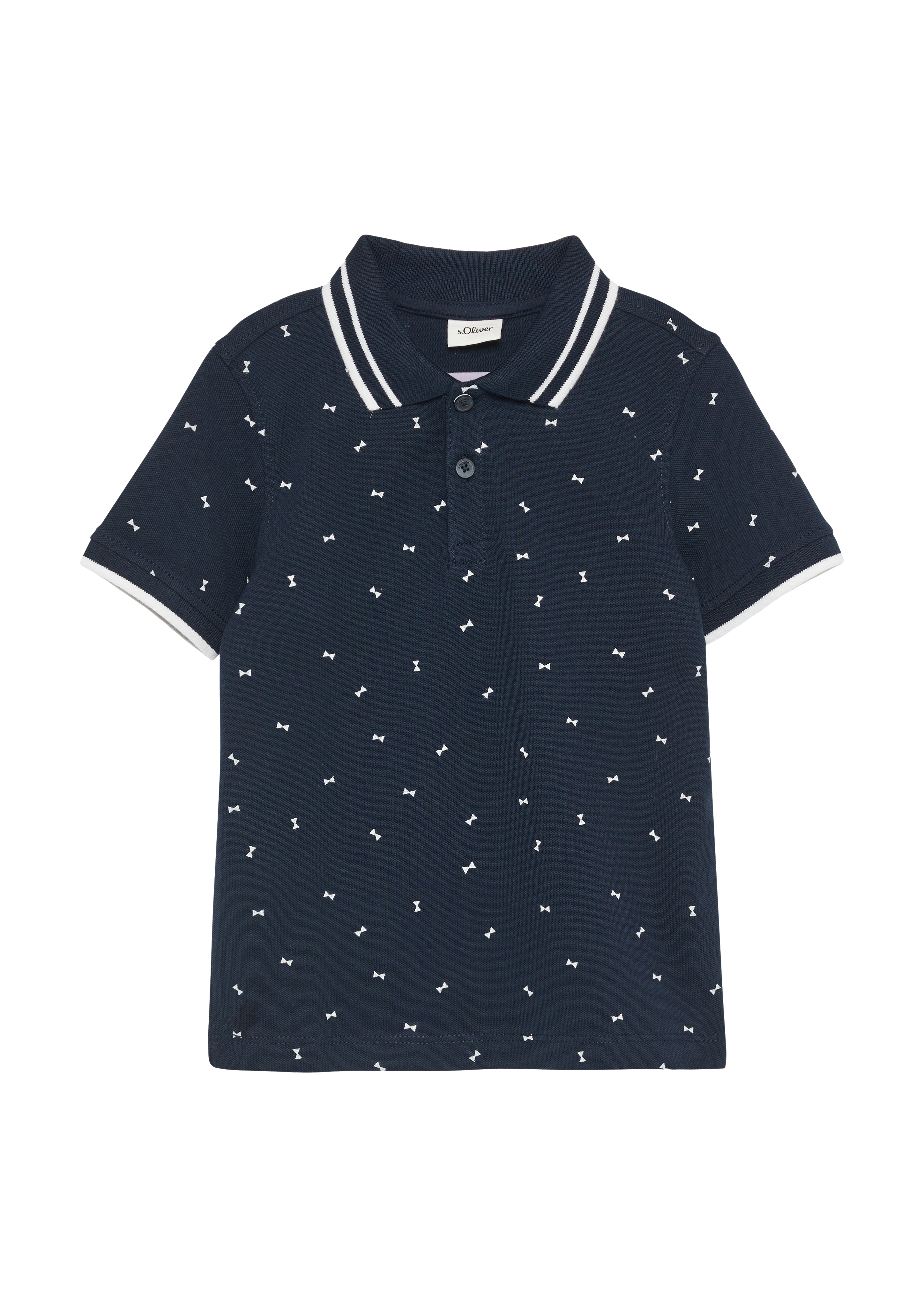 s.Oliver - Poloshirt mit Kontrast-Details und All-over-Print, Kinder, blau