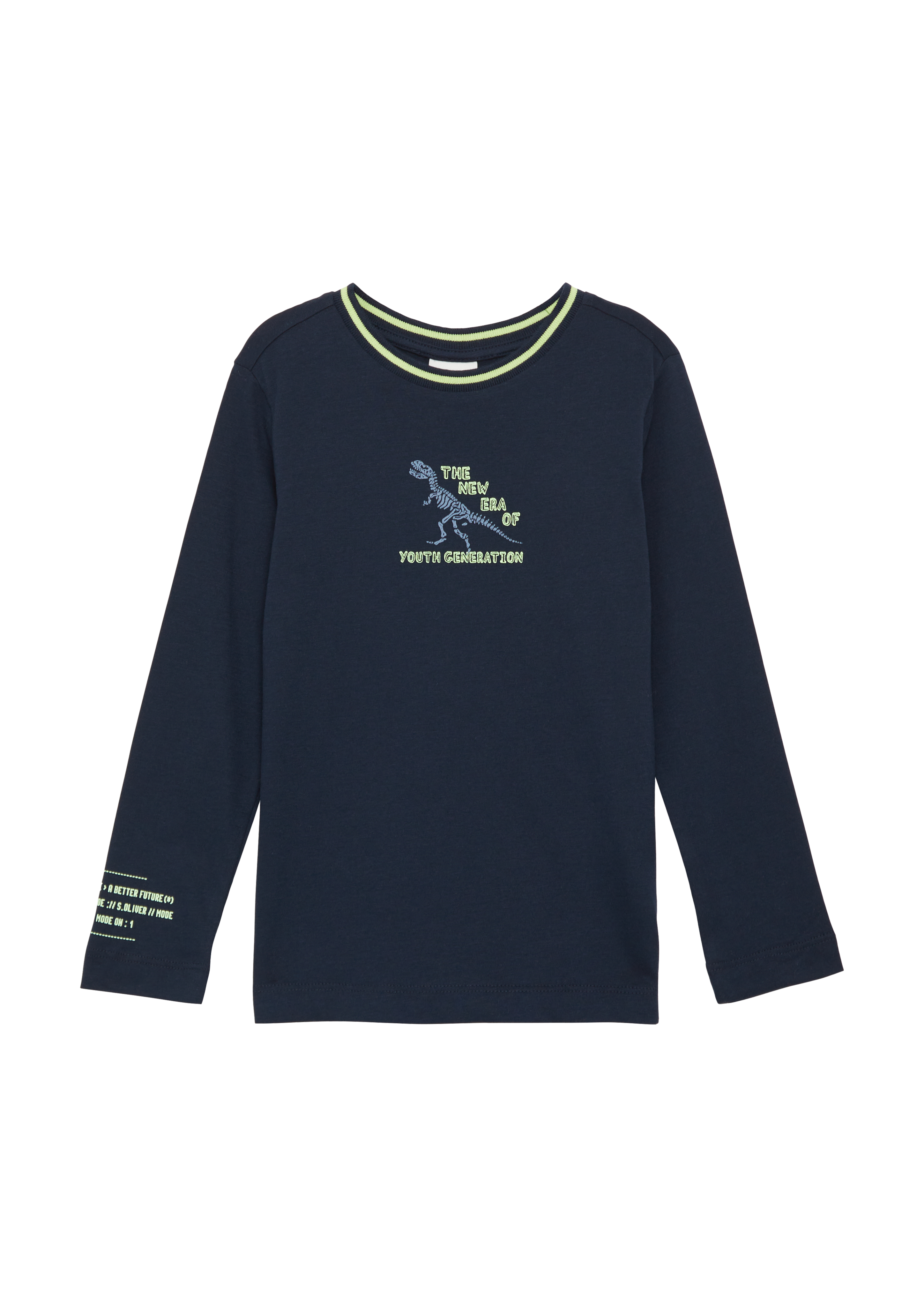 s.Oliver - Baumwoll-Longsleeve mit Print- und Kontrastdetails, Kinder, blau