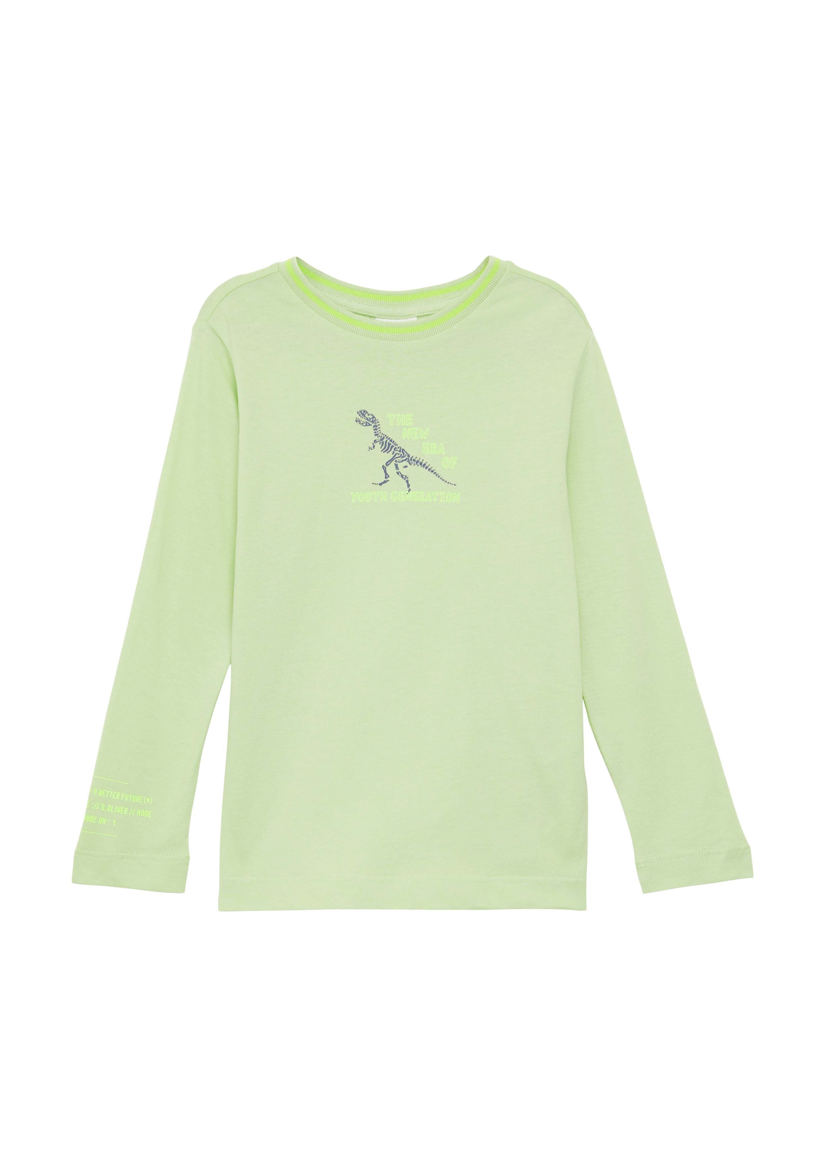 s.Oliver - Baumwoll-Longsleeve mit Print- und Kontrastdetails, Kinder, grün