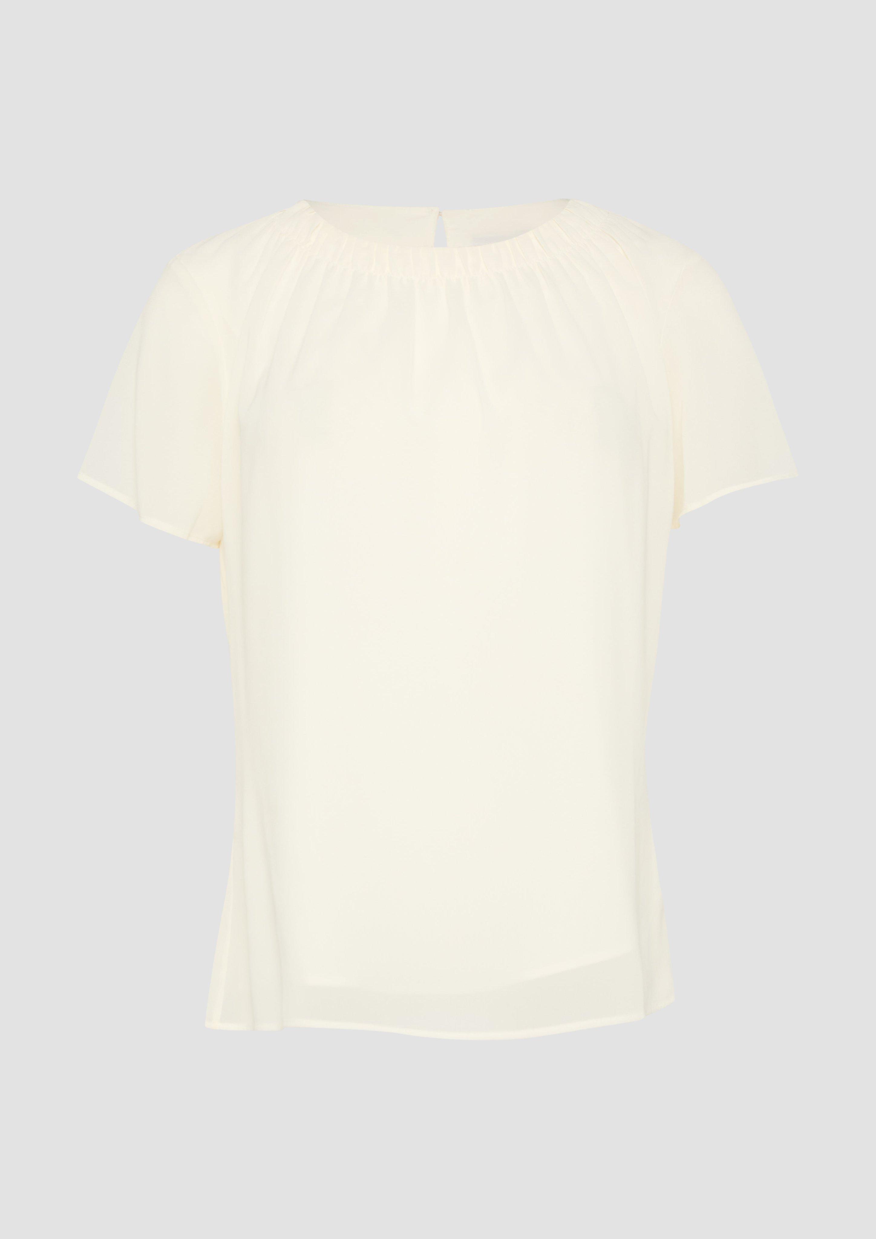 s.Oliver - Chiffonbluse mit Falten am Ausschnitt, Damen, creme