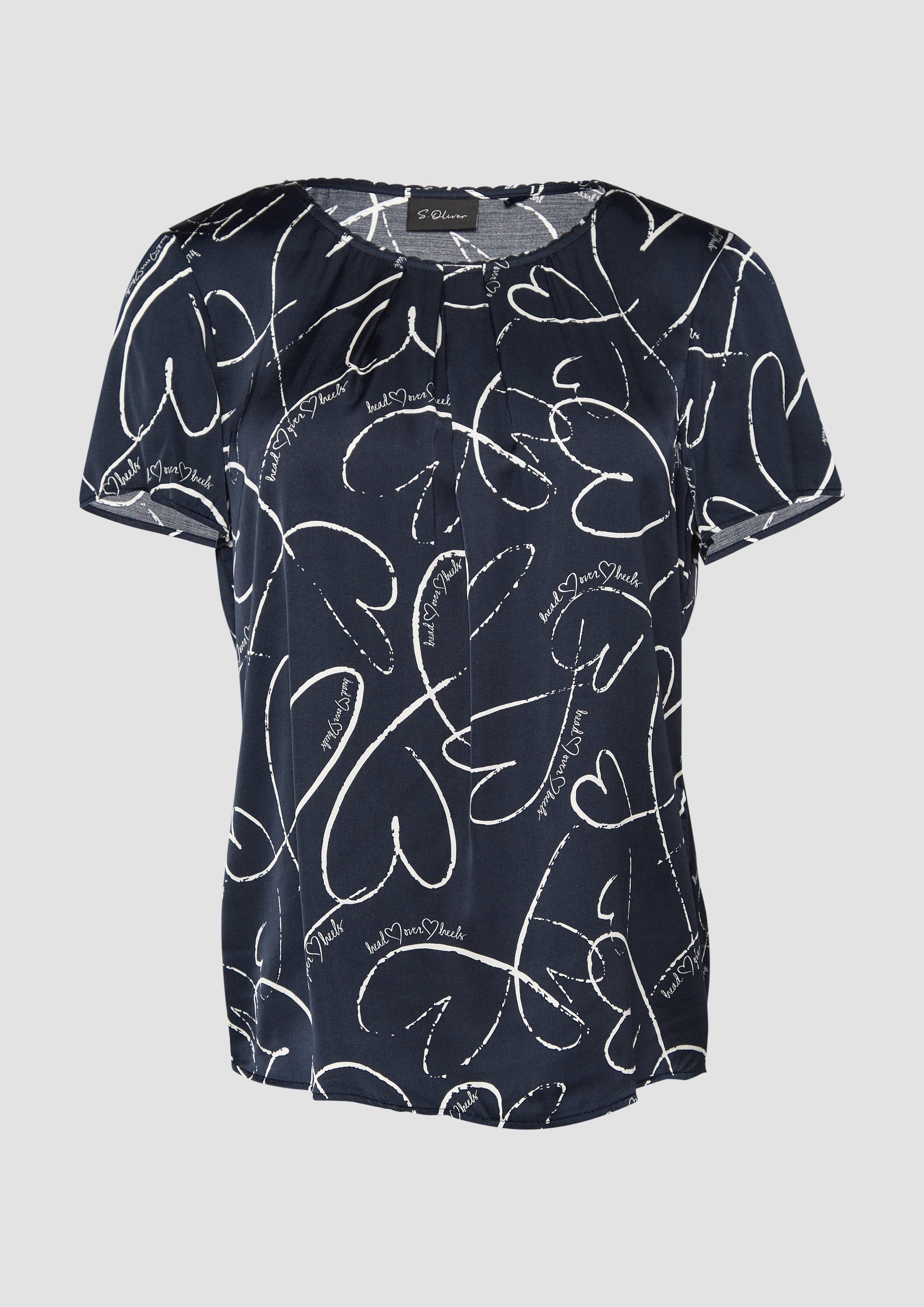 s.Oliver - Leichte Satinbluse mit Schmuckkante, Damen, blau