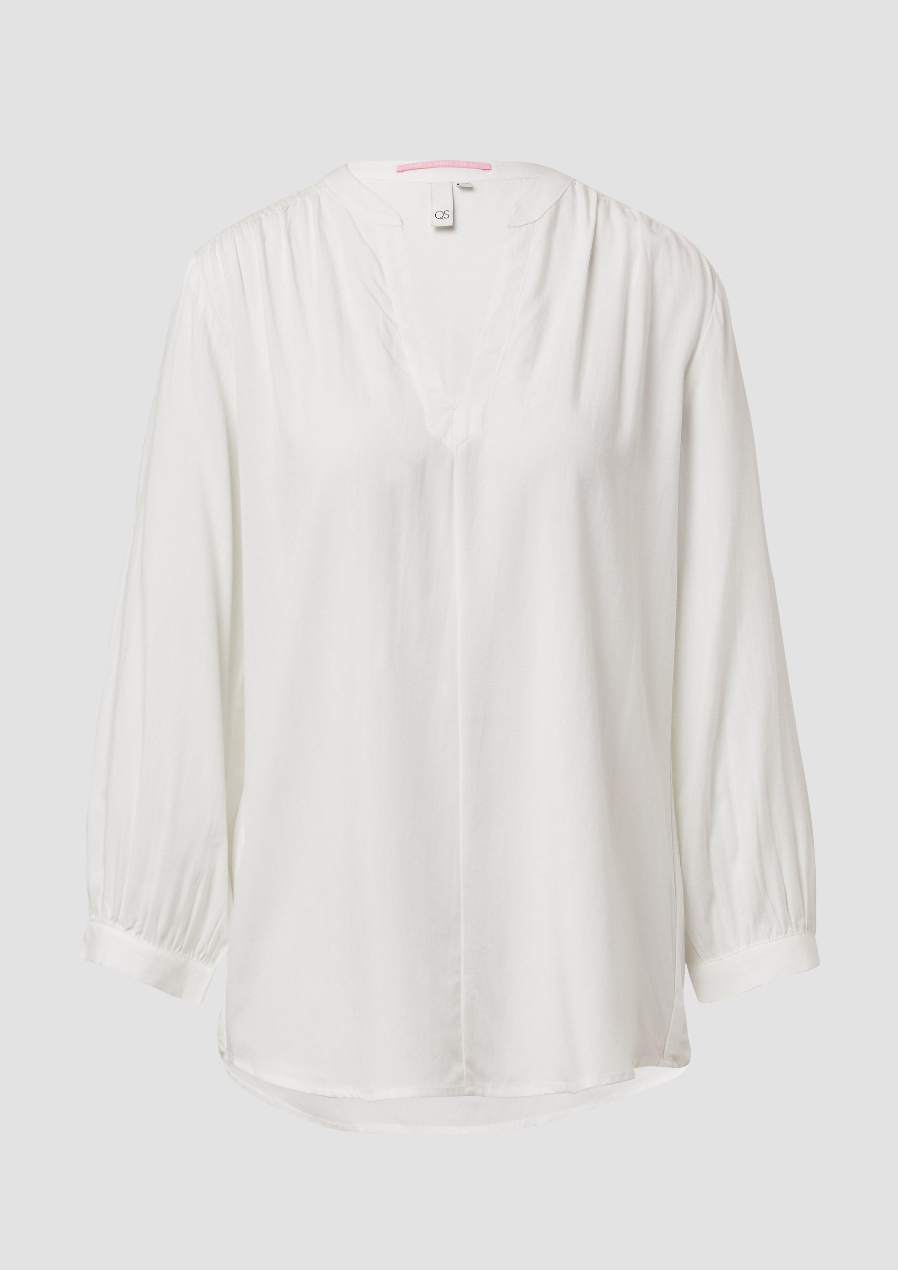 QS - Viskose-Bluse mit Raffung an der Schulter, Damen, creme