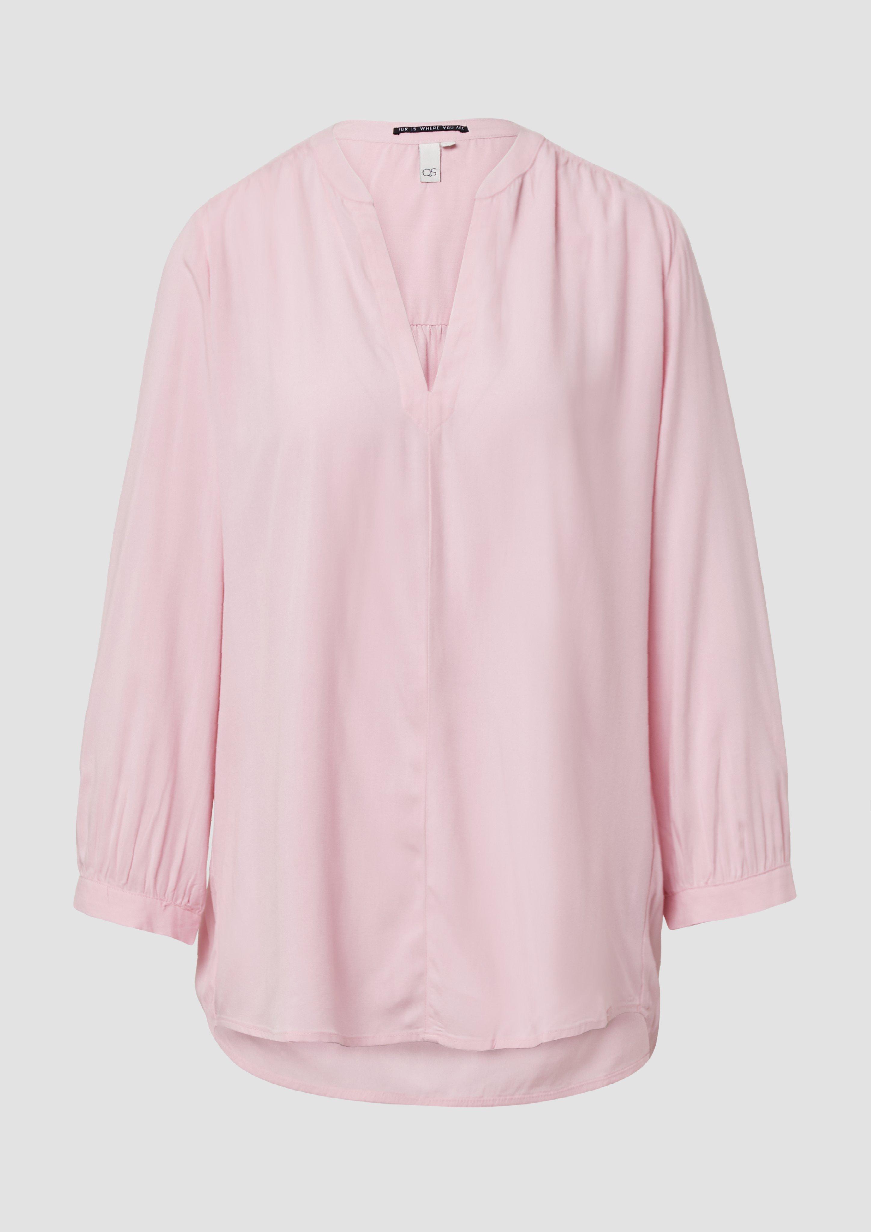 QS - Viskose-Bluse mit Raffung an der Schulter, Damen, Rosa