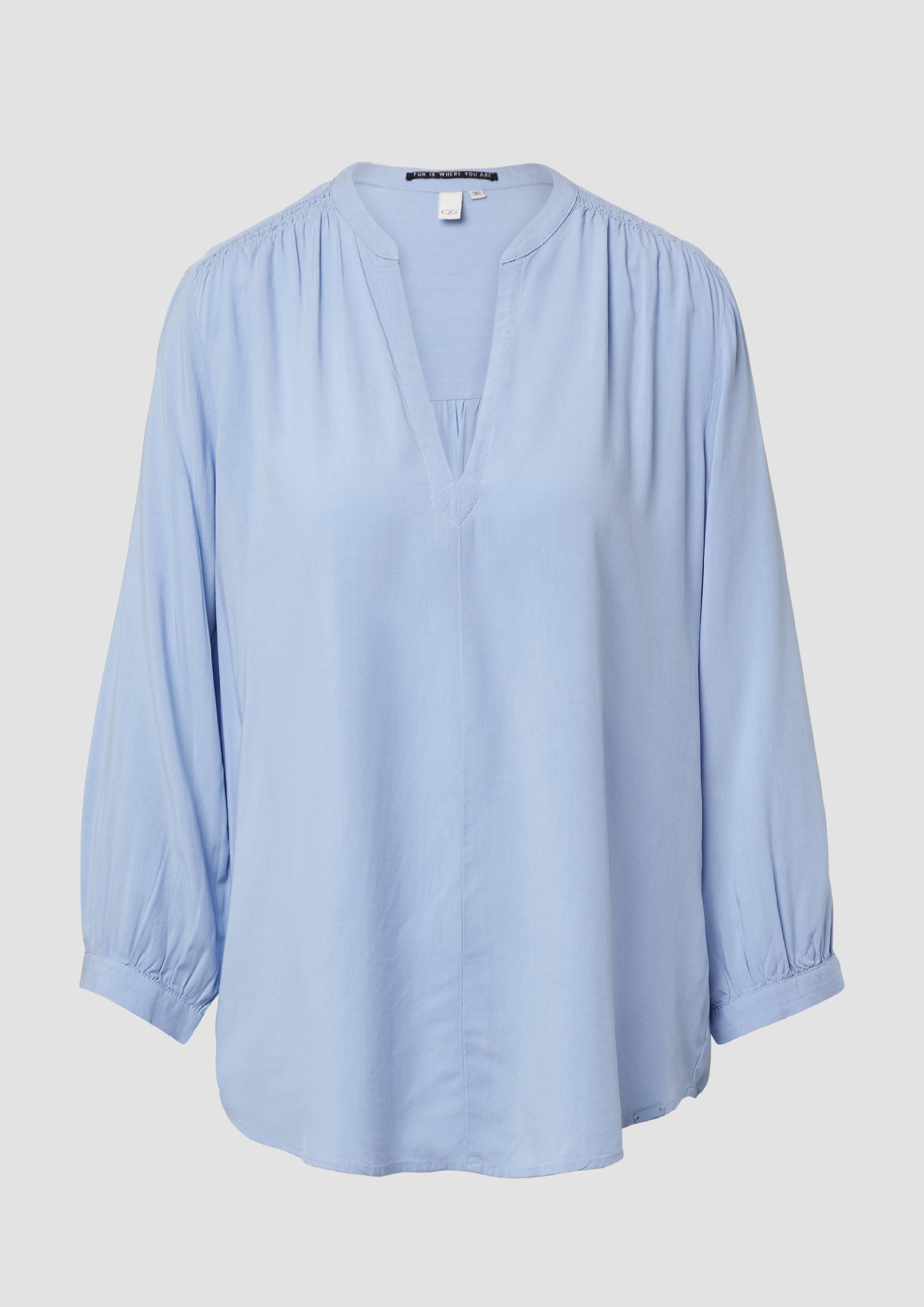 QS - Viskose-Bluse mit Raffung an der Schulter, Damen, blau