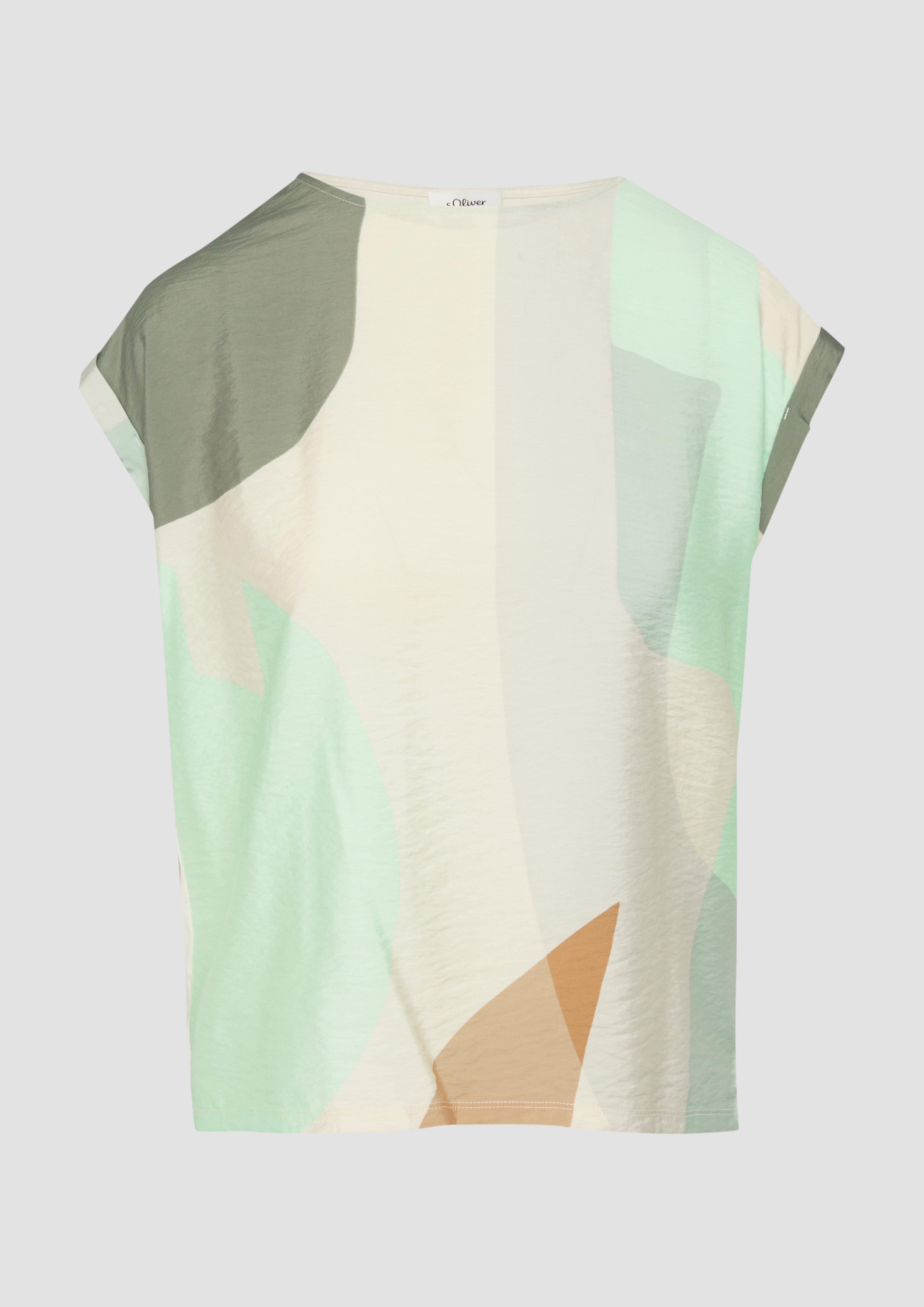 s.Oliver - T-Shirt im Fabricmix mit vorderseitigem Print, Damen, türkis