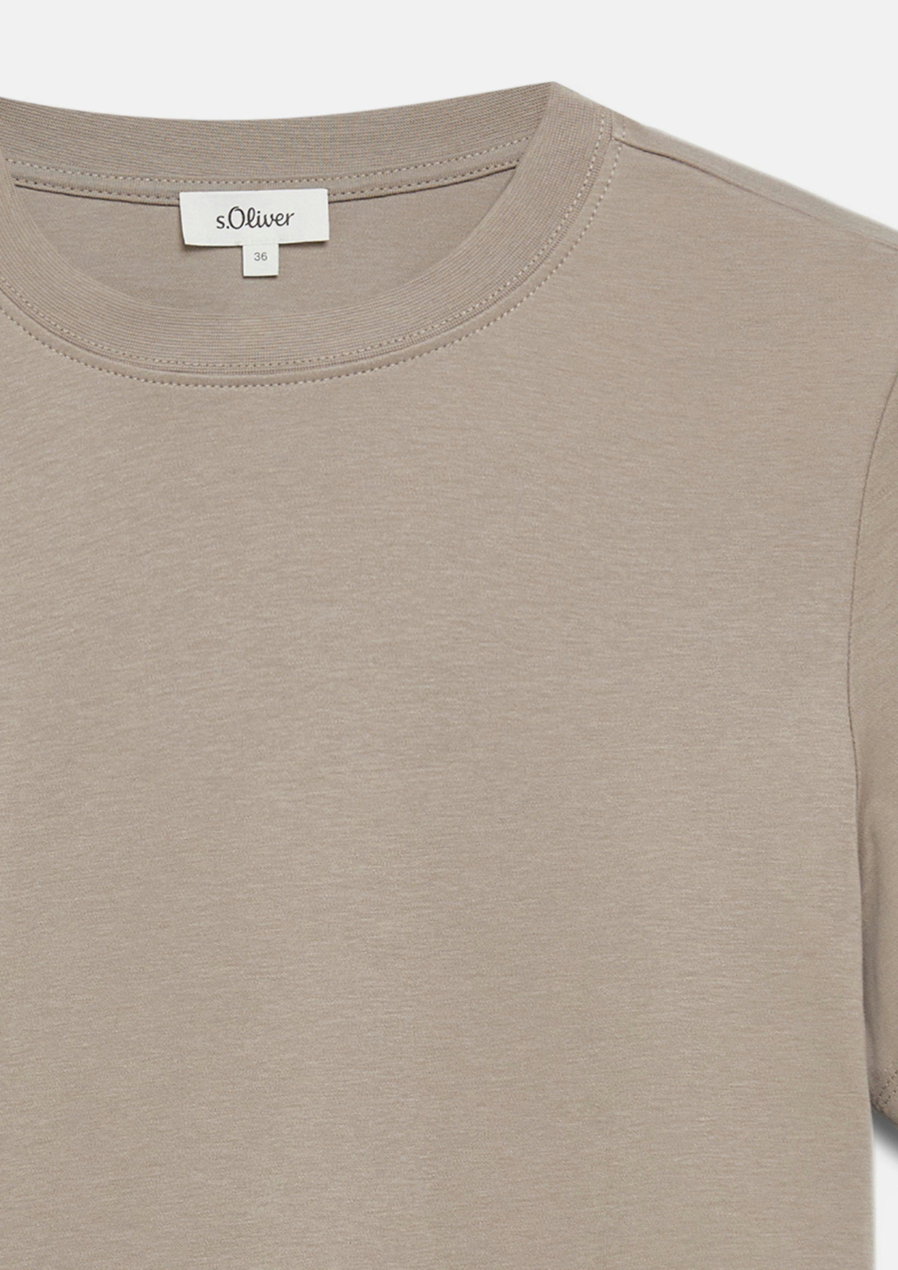 Femmes T-shirt raccourci en jersey interlock en brun de s.Oliver