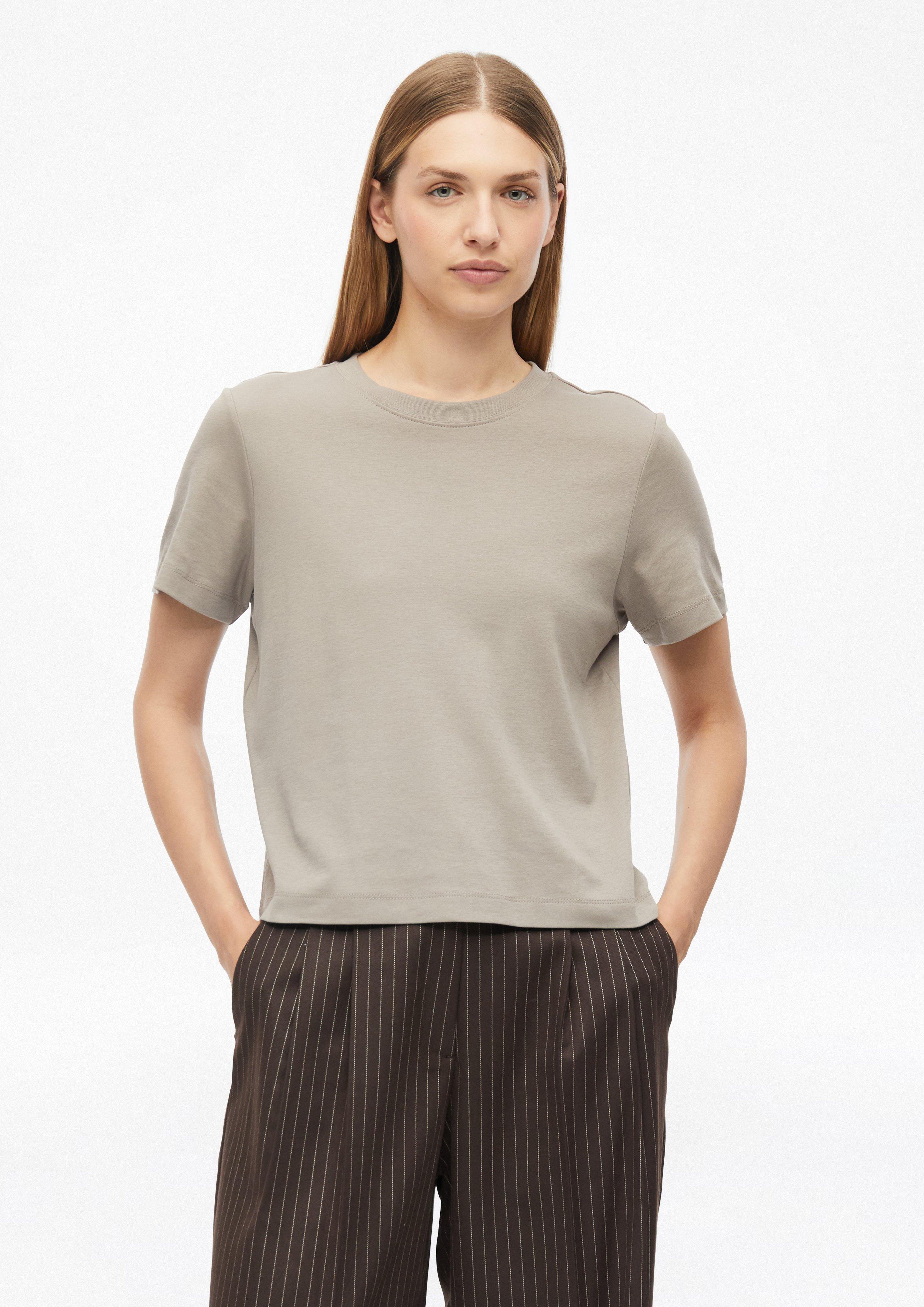 Femmes T-shirt raccourci en jersey interlock en marron clair de s.Oliver