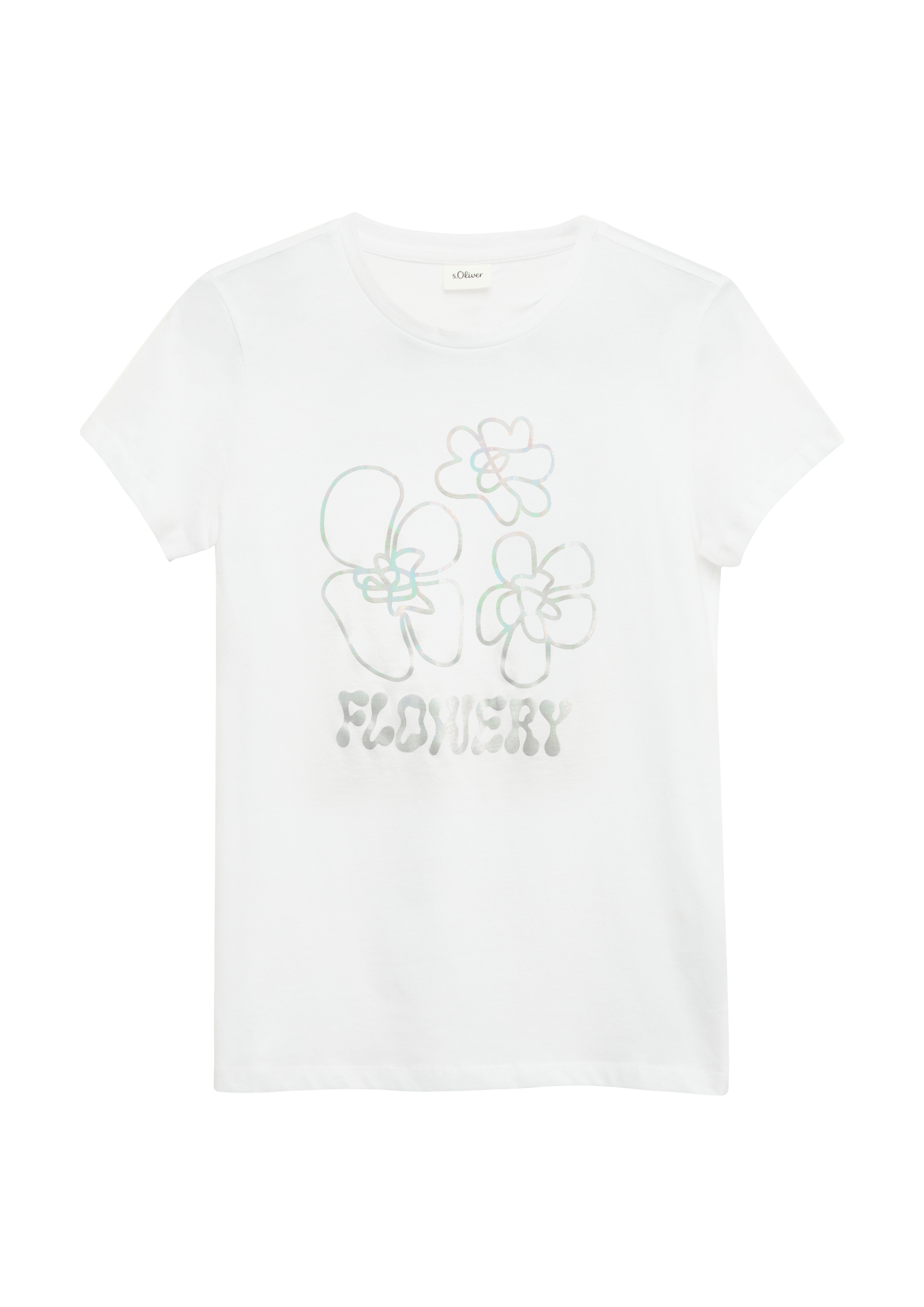 s.Oliver - Jersey-T-Shirt mit Folienprint im Loose Fit, Mädchen, weiß