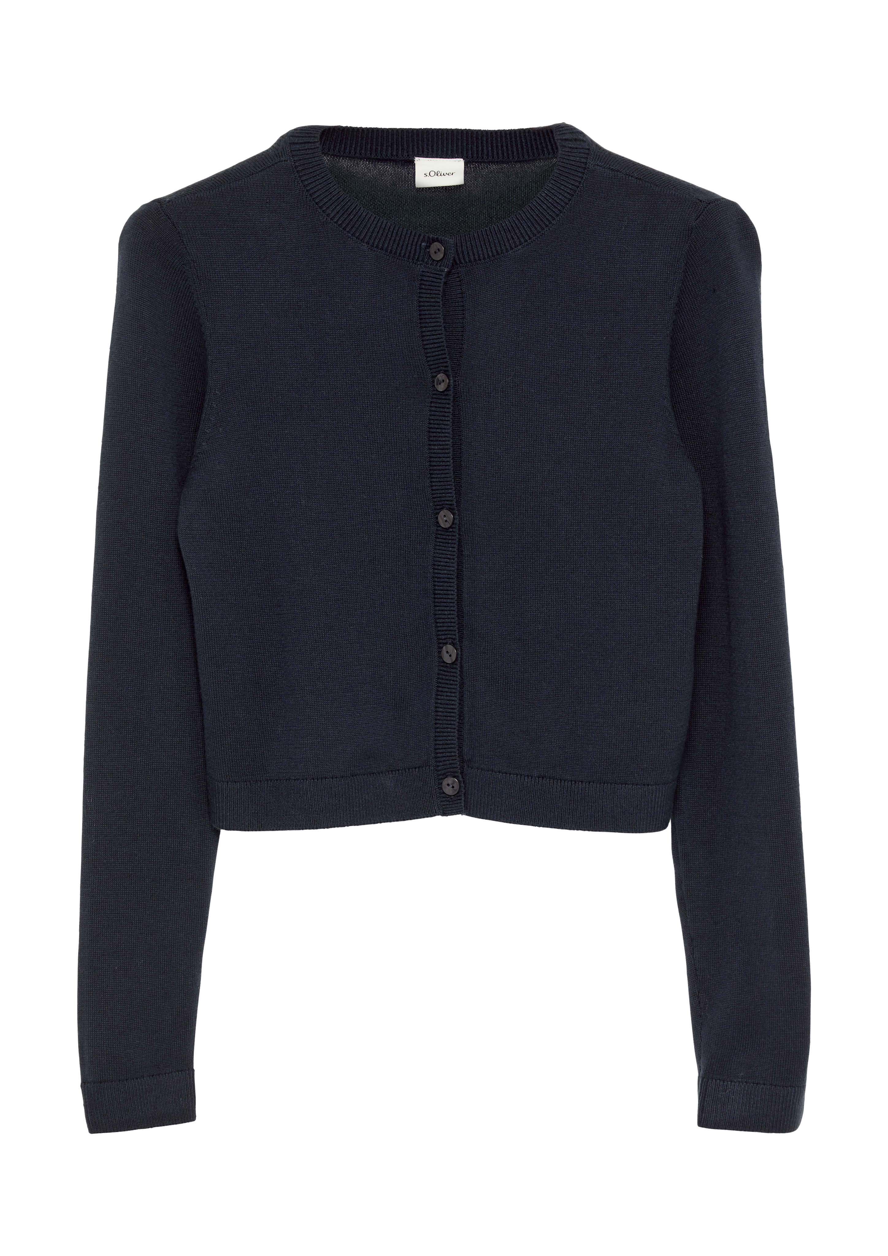 s.Oliver - Verkürzte Strickjacke aus Baumwollmix, Mädchen, blau