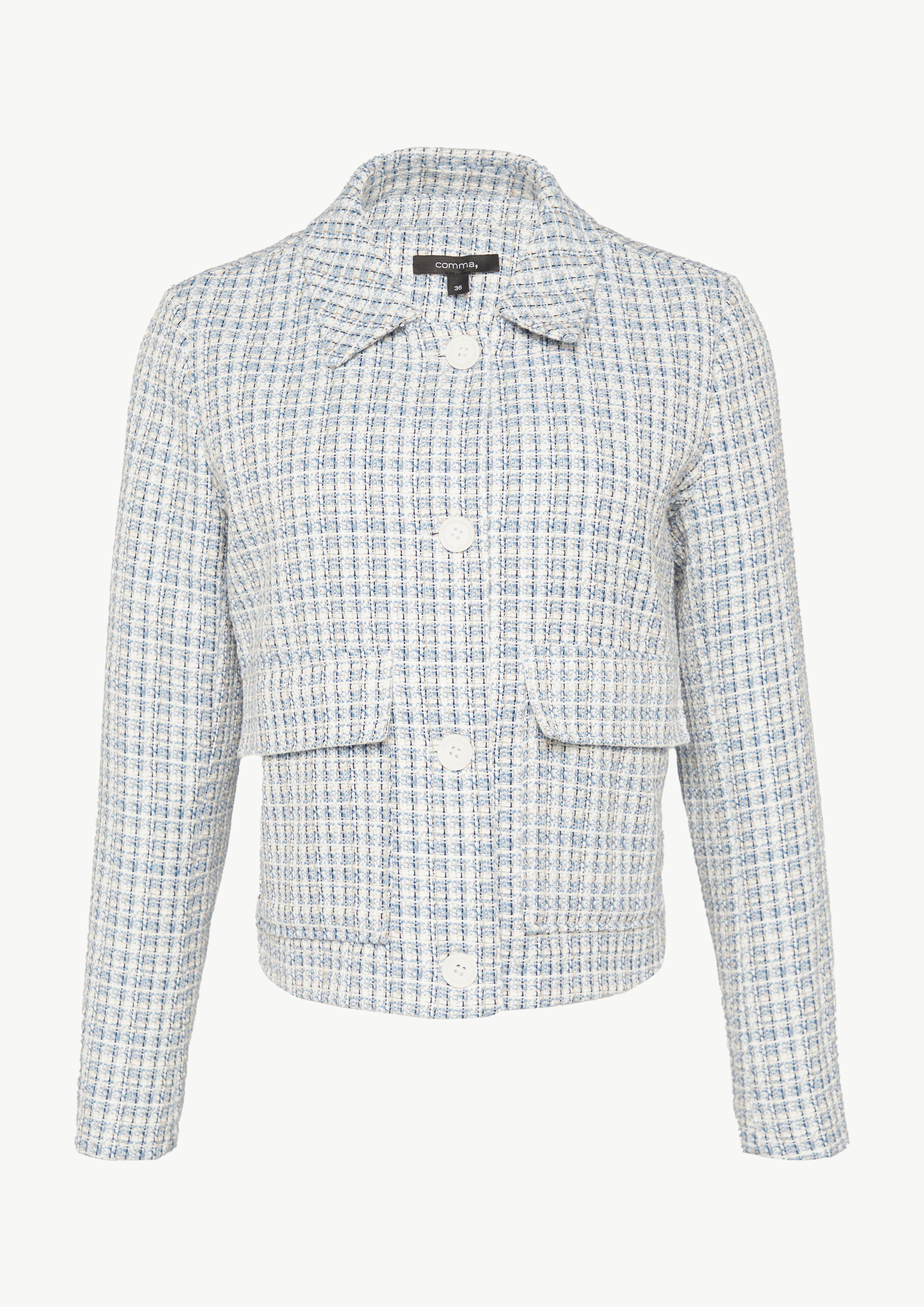 Short tweed jacket with patch pockets - pale blue | Comma Short tweed jacket with patch pockets - pale blue | Comma
