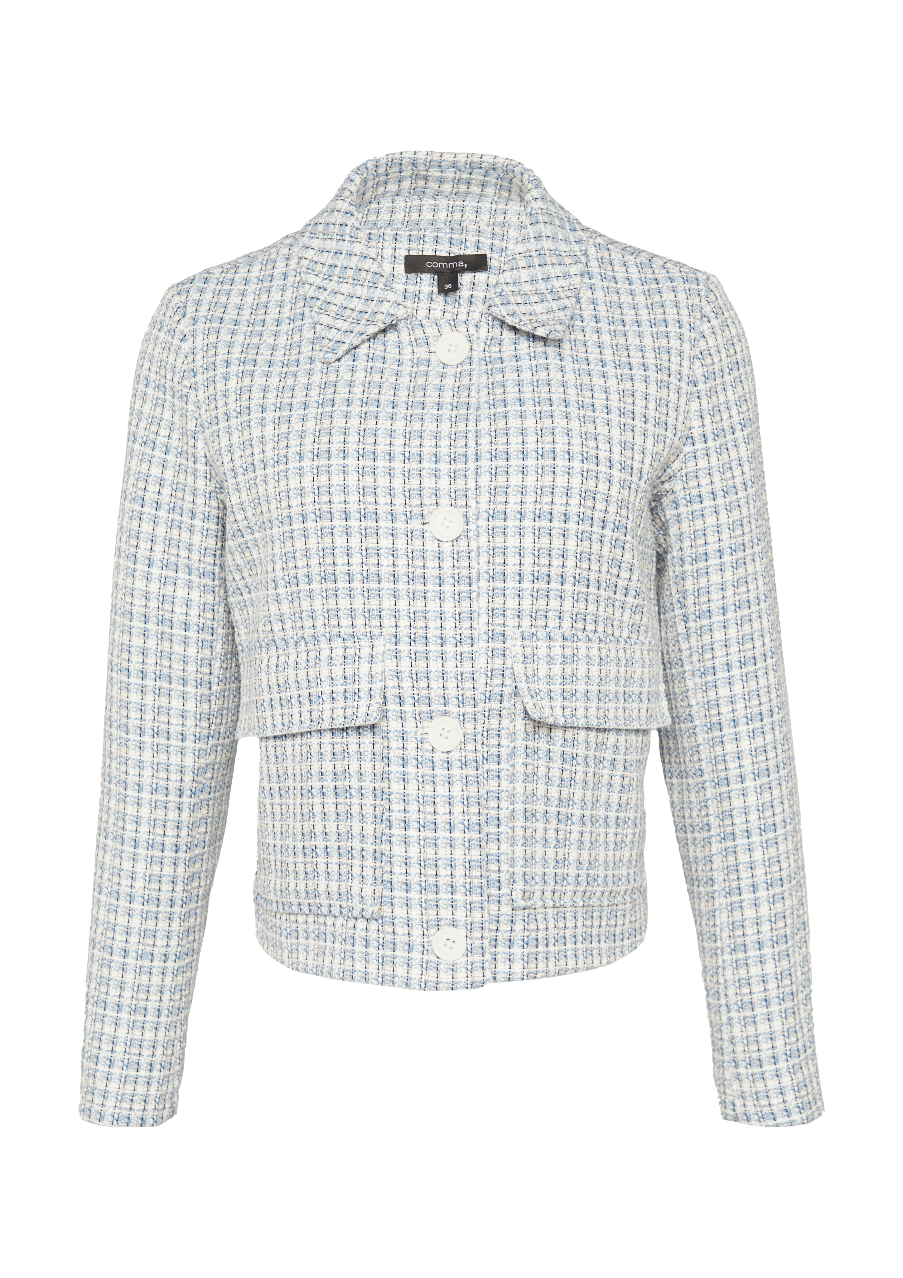 Short tweed jacket with patch pockets - Blue | SCAYLE
