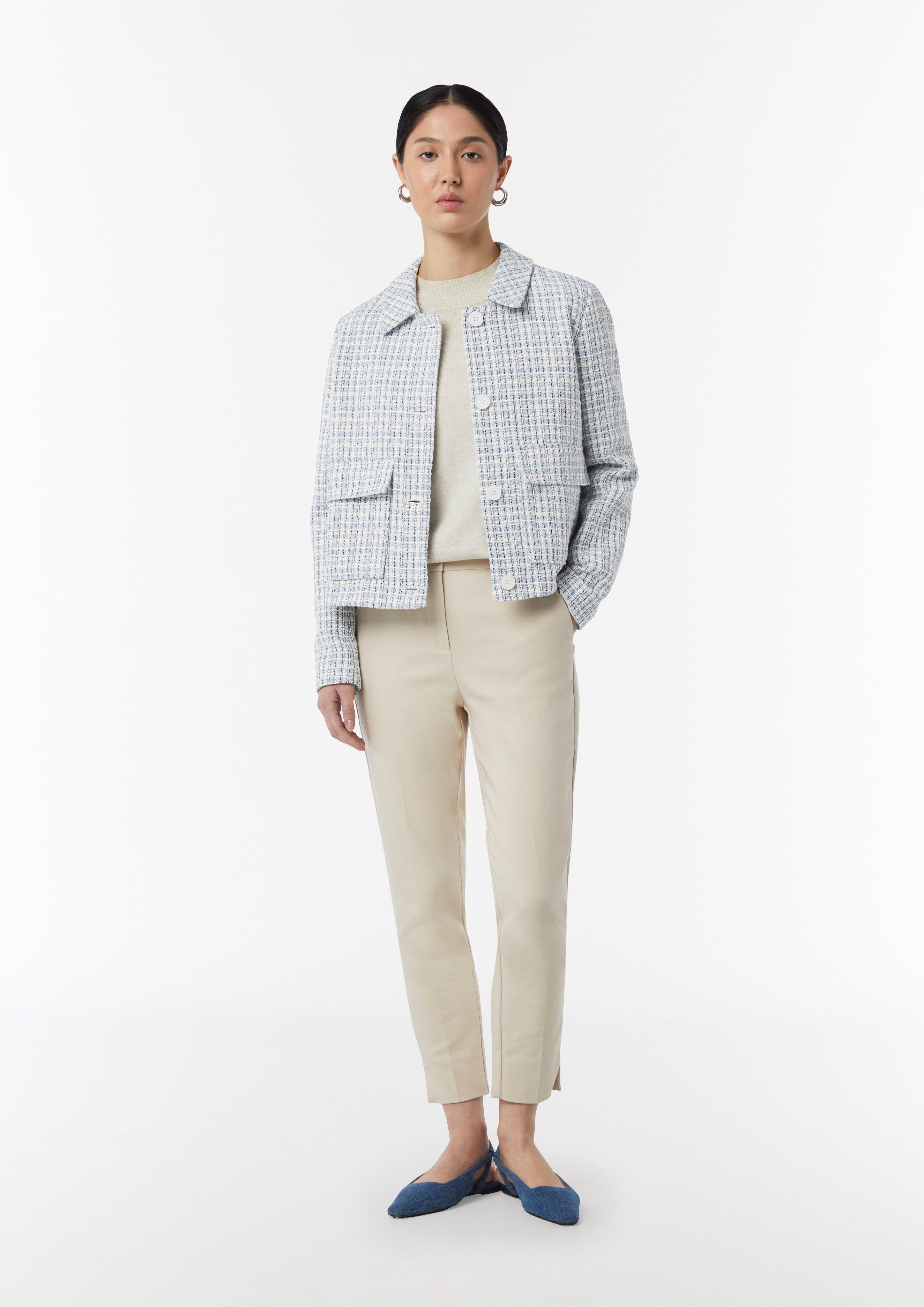 Short tweed jacket with patch pockets - pale blue | Comma Short tweed jacket with patch pockets - pale blue | Comma
