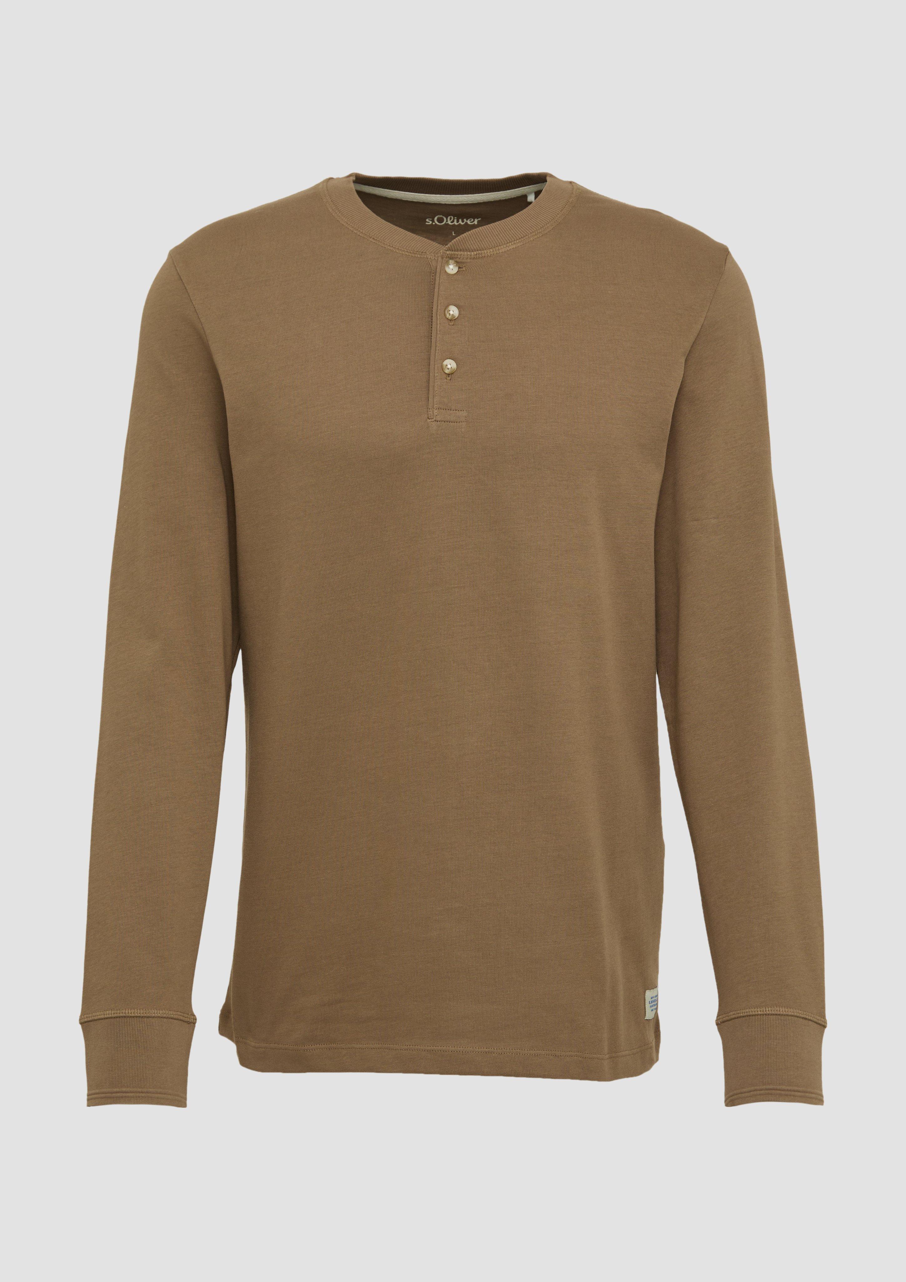 s.Oliver - Langarmshirt mit Henleyausschnitt und Ärmel-Bündchen, Herren, braun