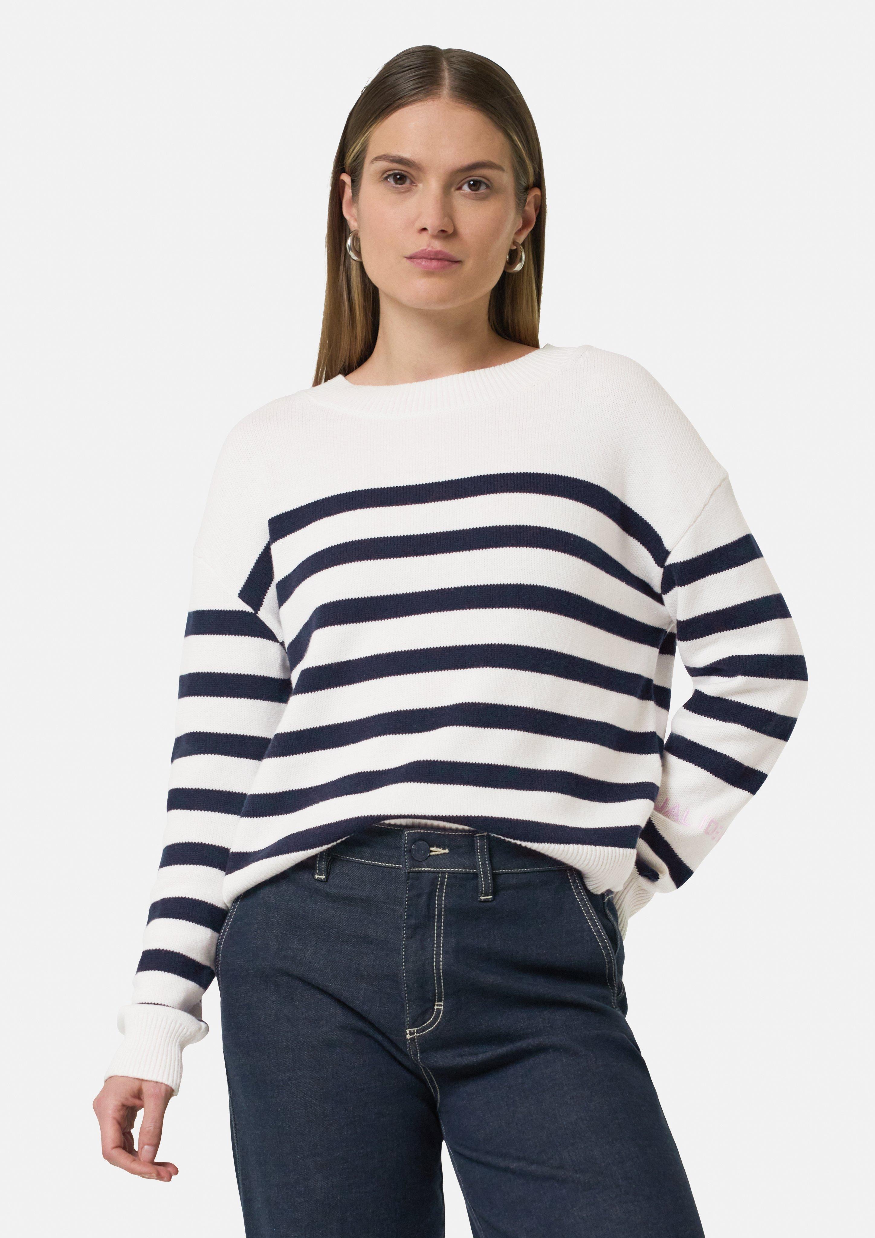 Knitted jumper with textured stripes - white | Comma Knitted jumper with textured stripes - white | Comma