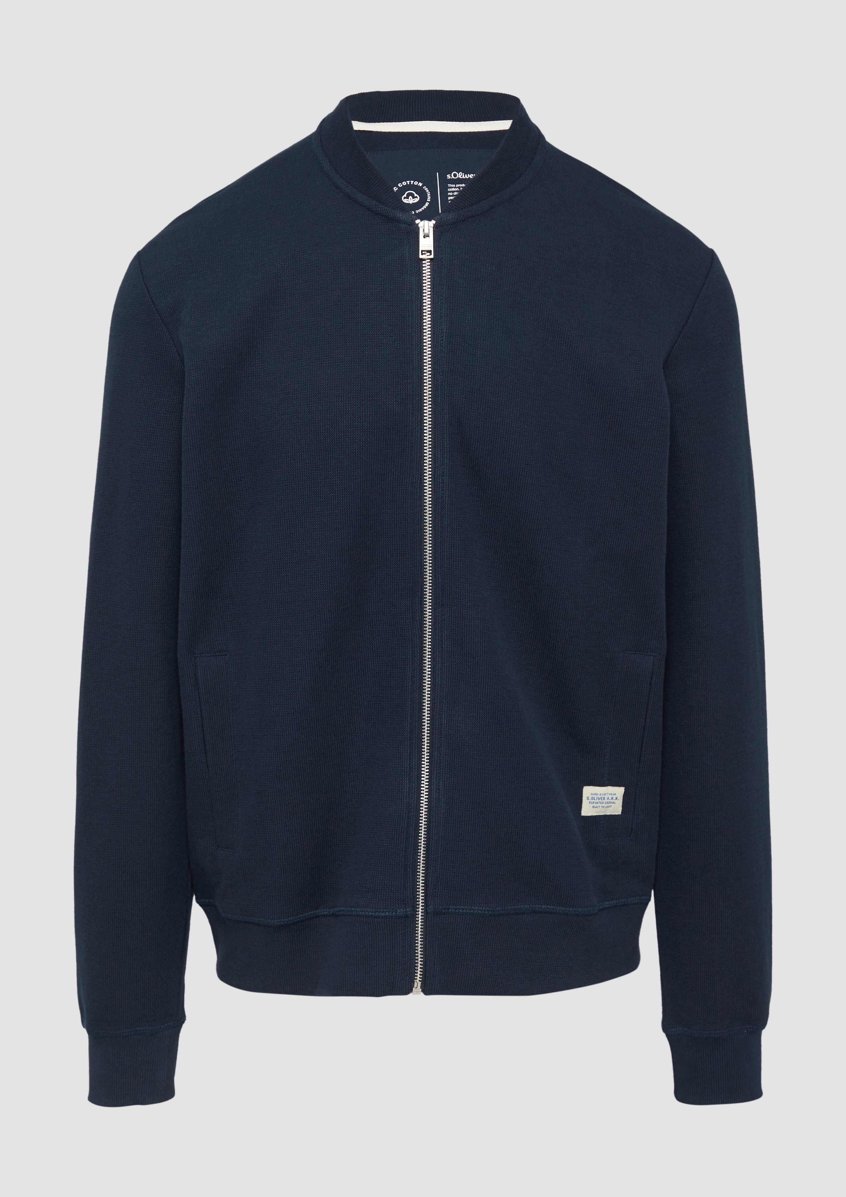 s.Oliver - Sweatshirt-Jacke mit Bomberkragen und Struktur, Herren, blau