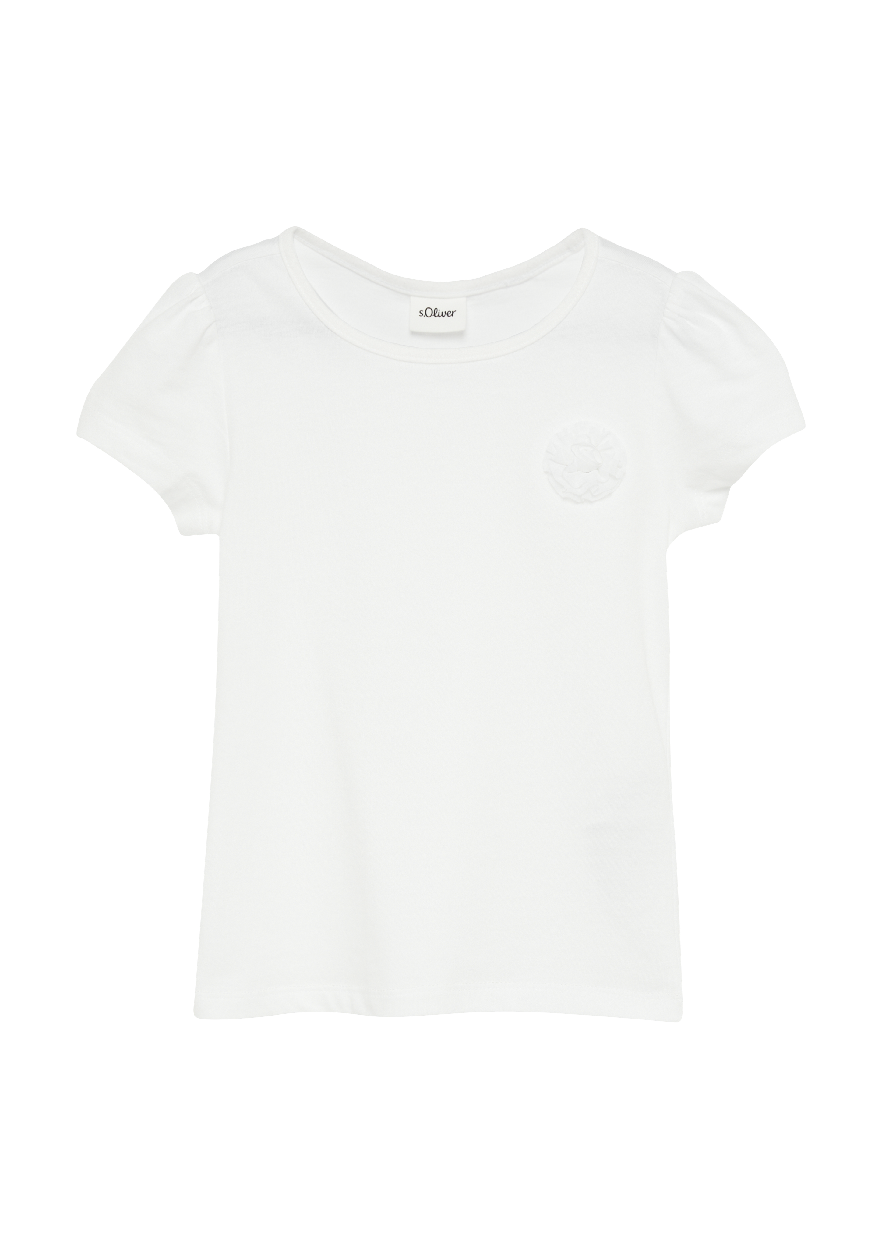 s.Oliver - T-Shirt mit Puffärmeln und Blumenapplikation, Kinder, weiß