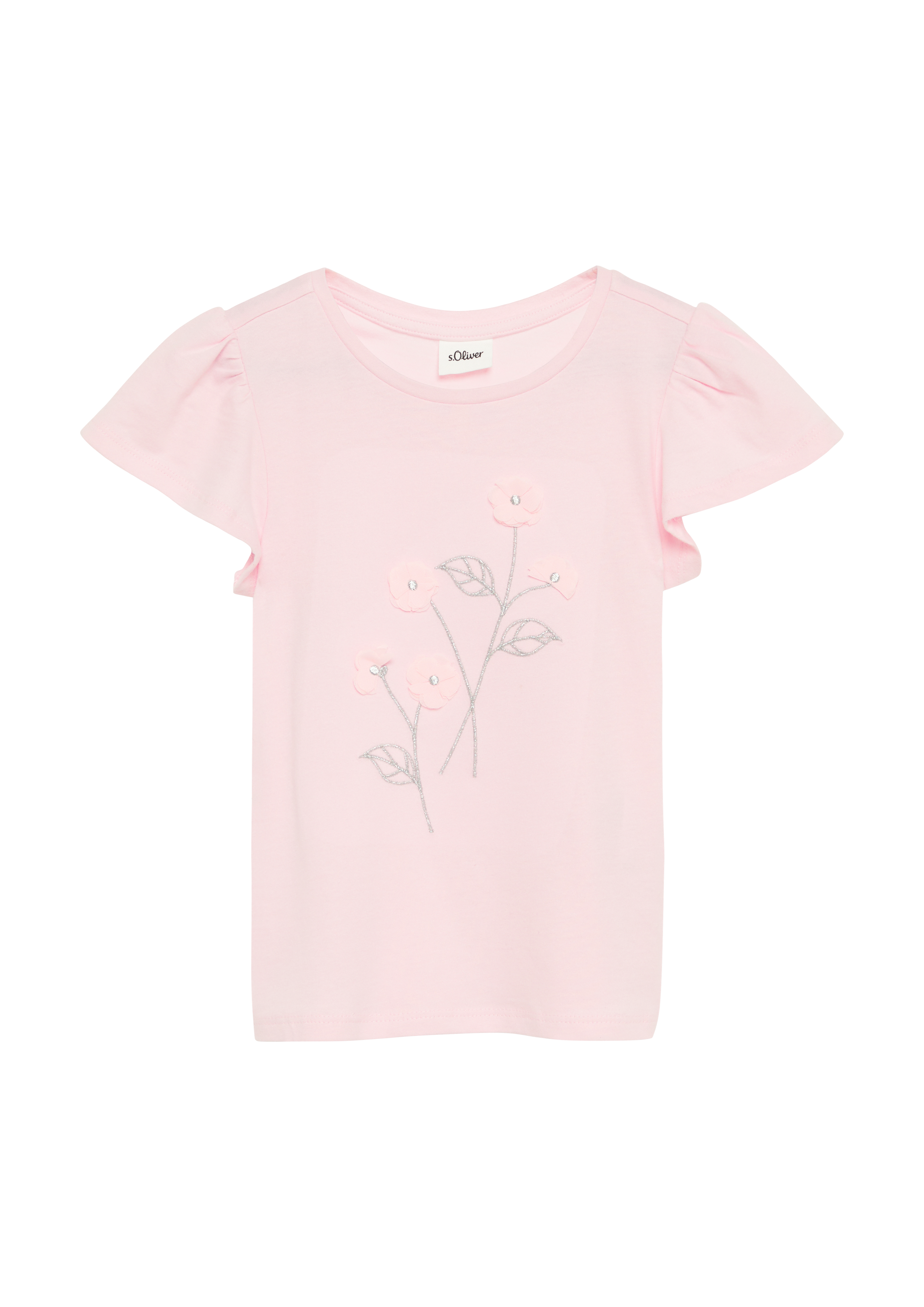 s.Oliver - Shirt mit Metallic-Garn-Stickerei und Blumenapplikation, Kinder, Rosa