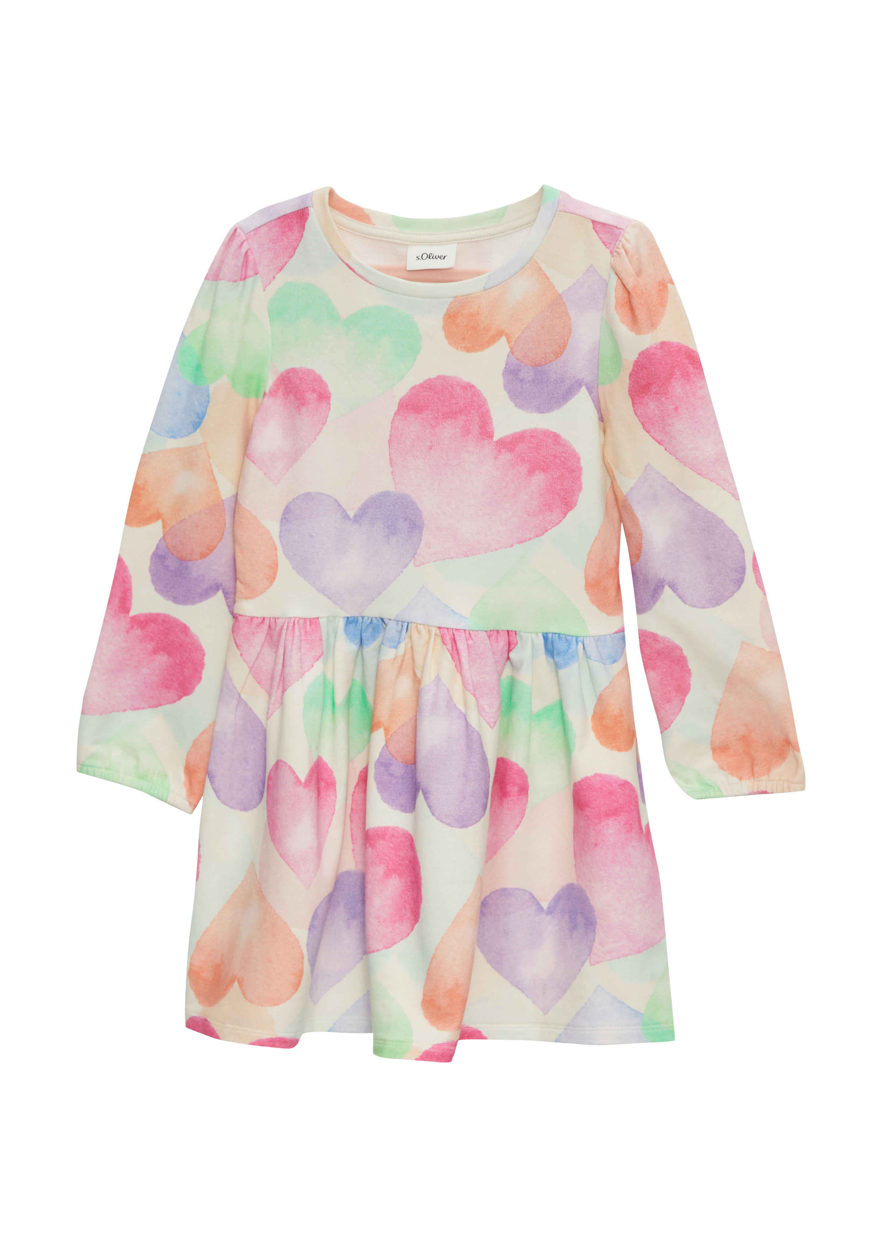 s.Oliver - Ausgestelltes Kleid aus leichter Sweatware mit All-over-Print, Kinder, creme|mehrfarbig