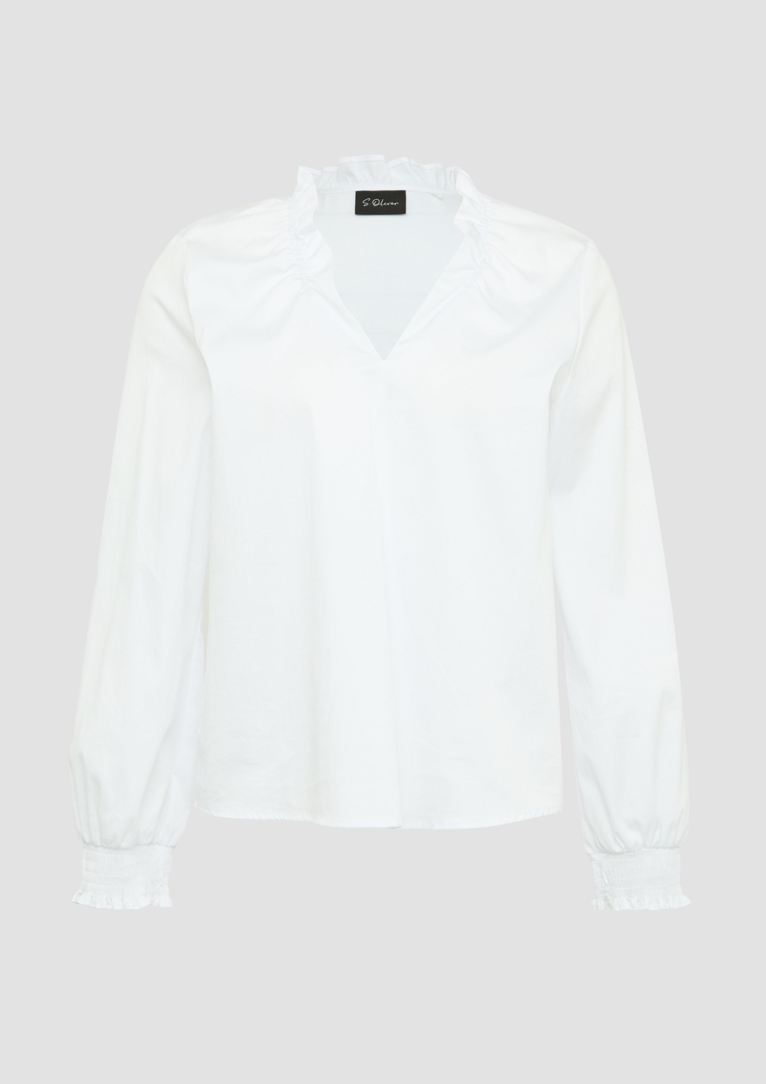 s.Oliver - Bluse mit gerüschtem Kragen und gesmokten Bündchen, Damen, weiß