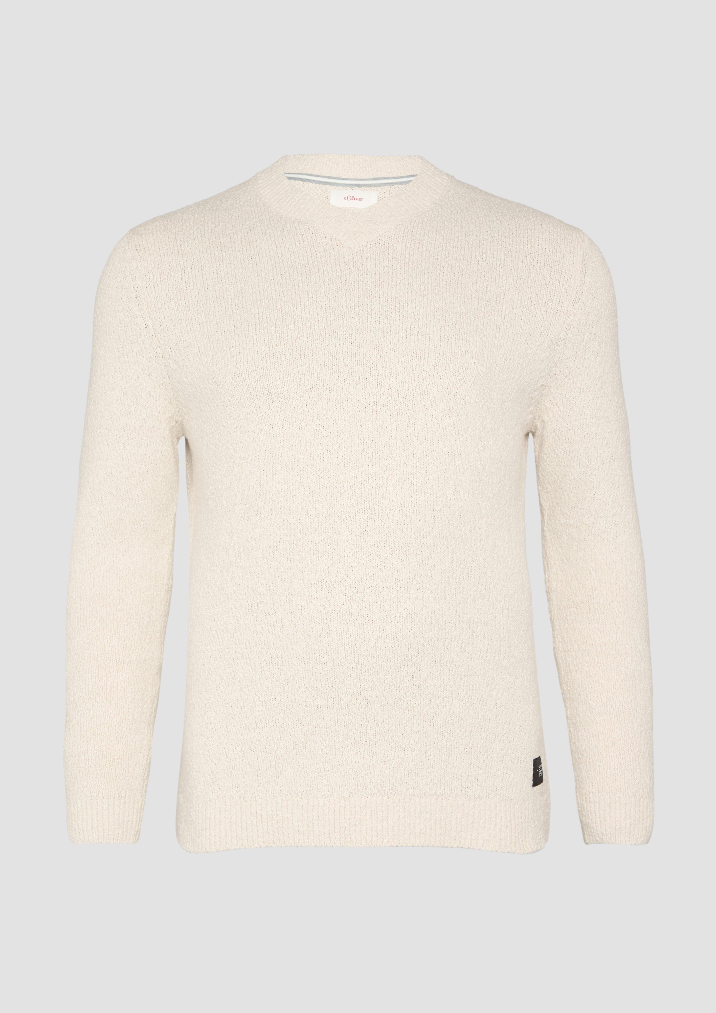 s.Oliver - Strukturierter Baumwollpullover mit V-Ausschnitt, Herren, Beige