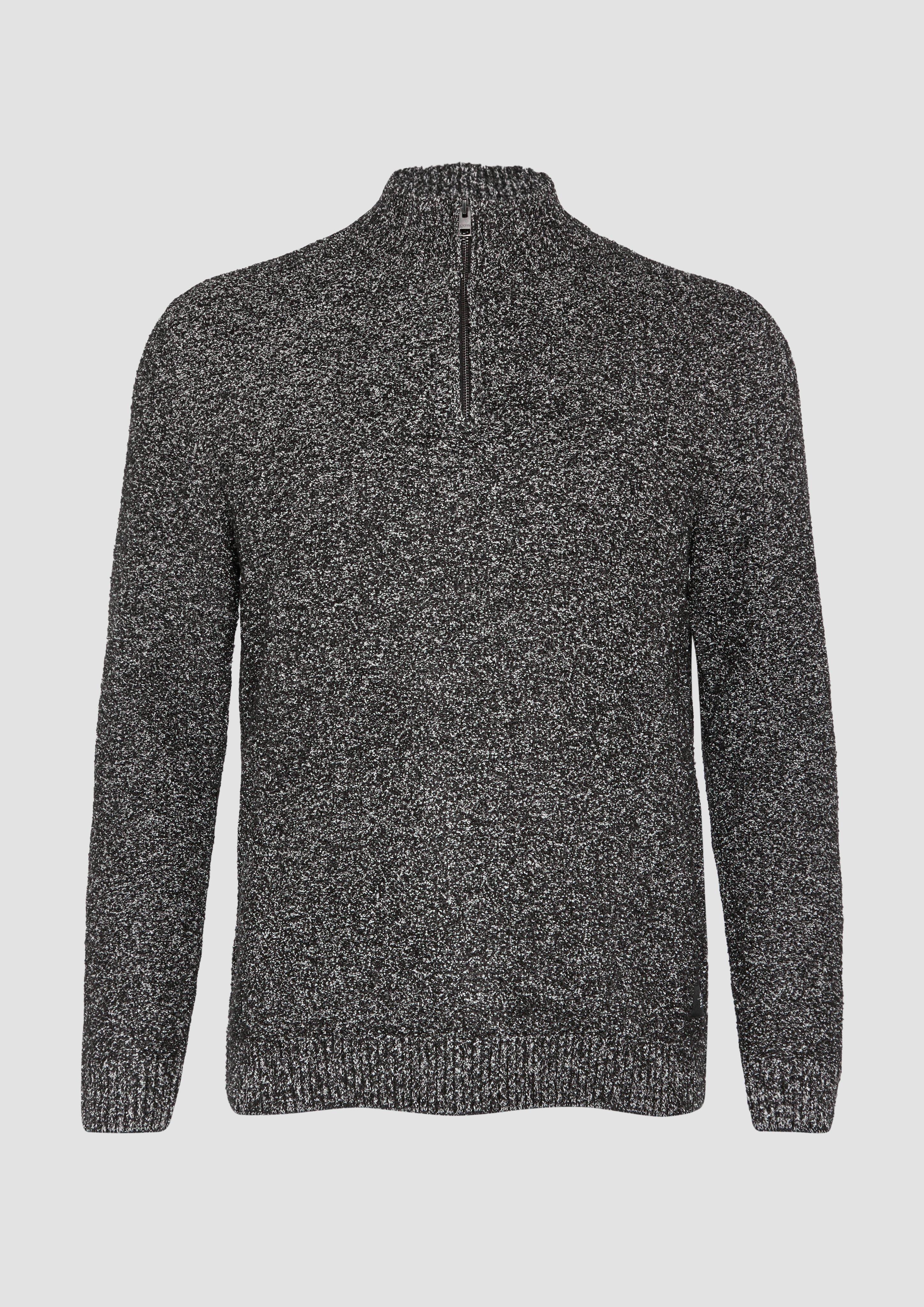 Thumbnail - s.Oliver - Pullover mit Troyer-Kragen in Melange-Optik, Herren, schwarz