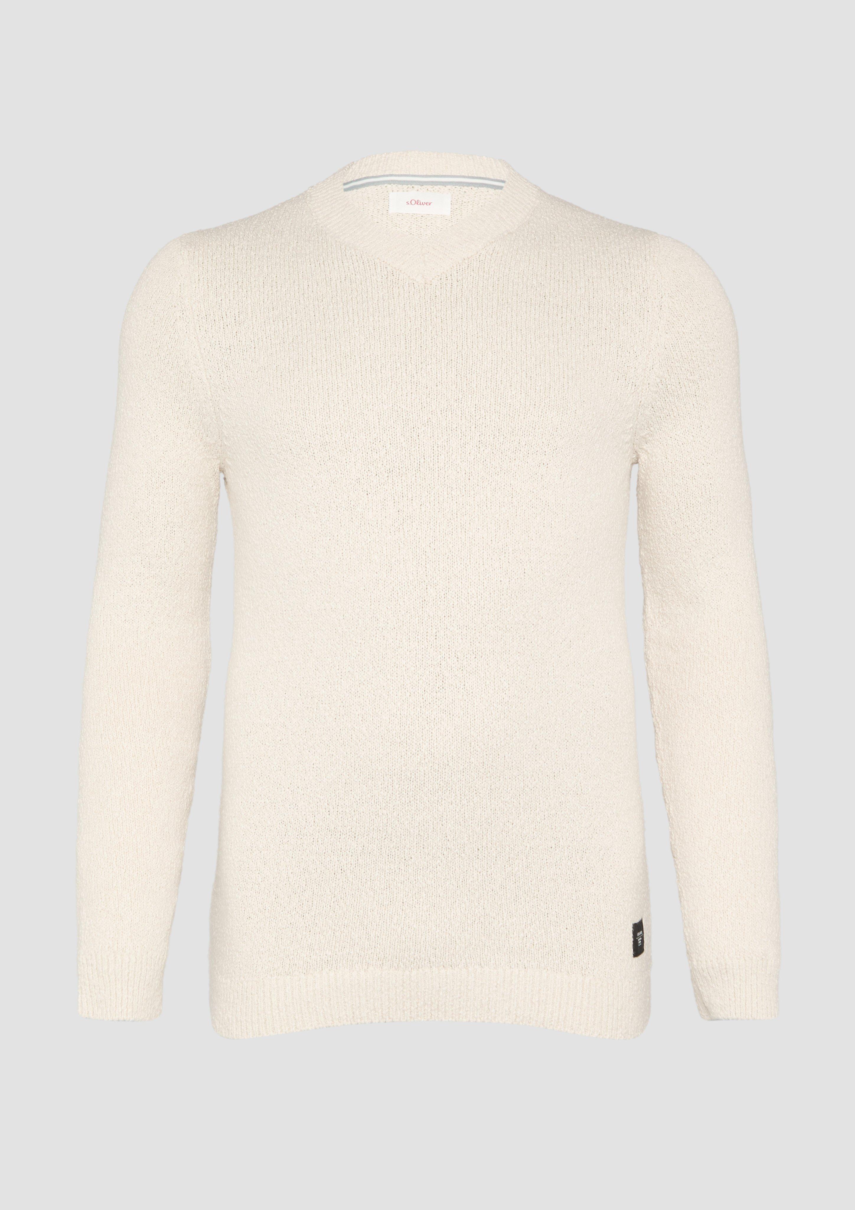 s.Oliver - Strukturierter Baumwollpullover mit V-Ausschnitt, Herren, Beige