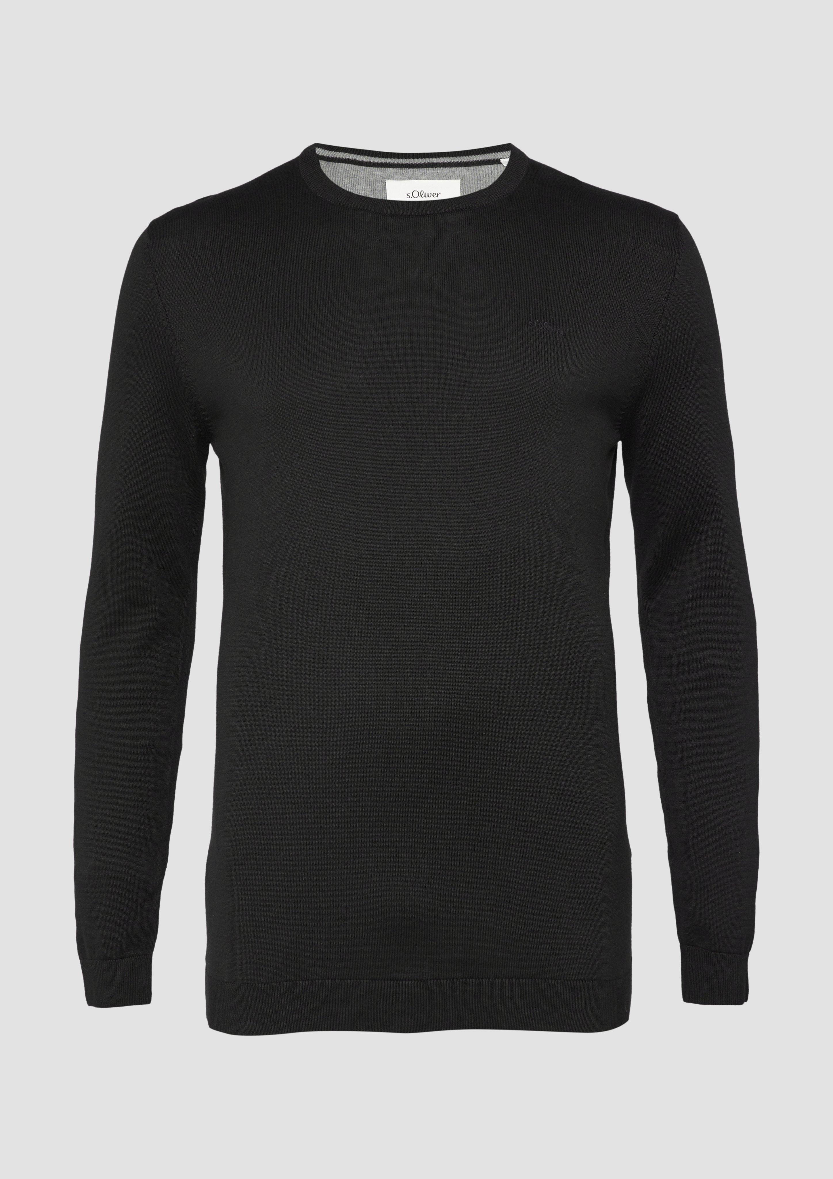 s.Oliver - Strickpullover mit Logo-Stickerei, Herren, schwarz