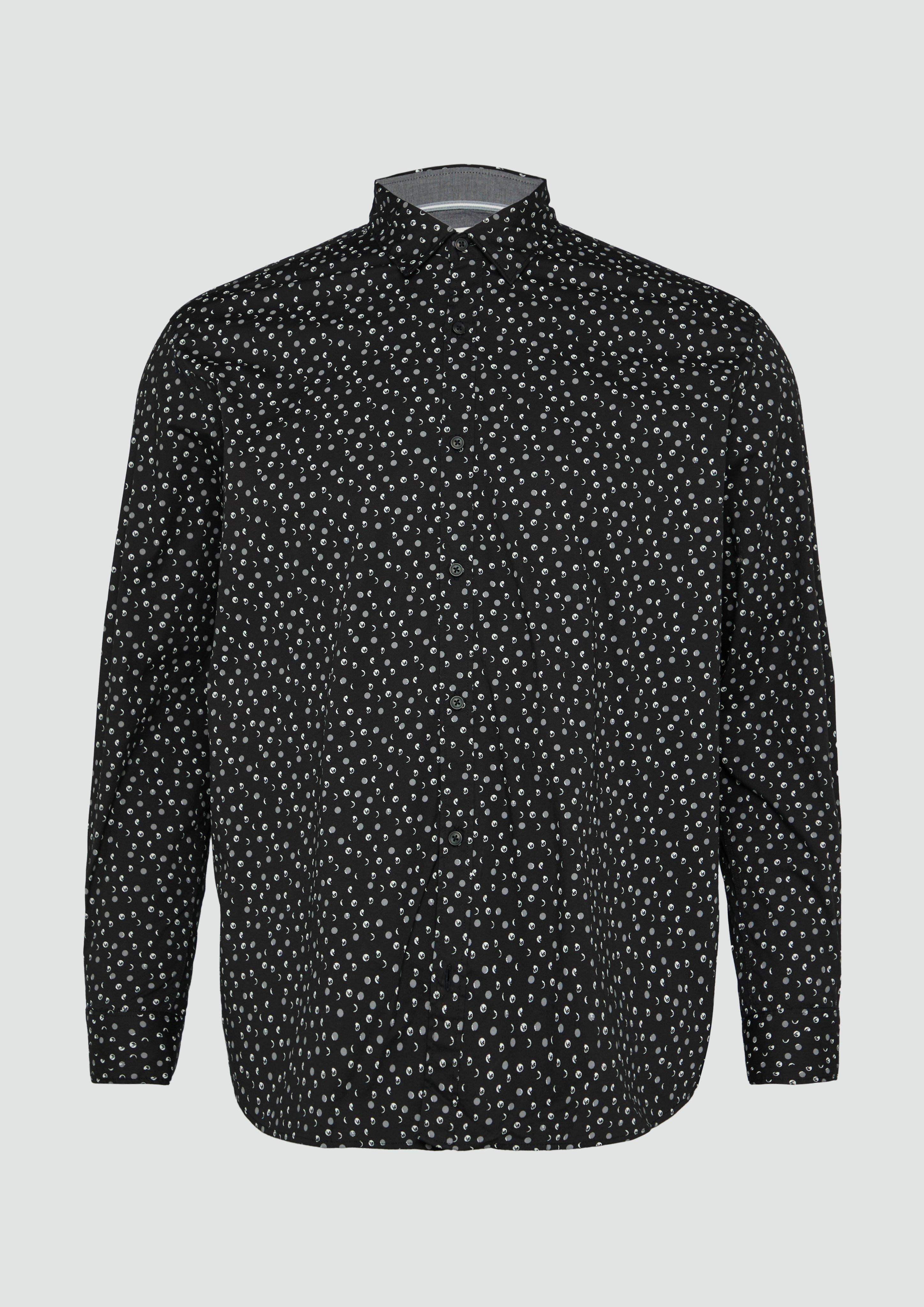Thumbnail - s.Oliver - Slim Fit: Gemustertes Popeline-Hemd mit Kentkragen, Herren, schwarz