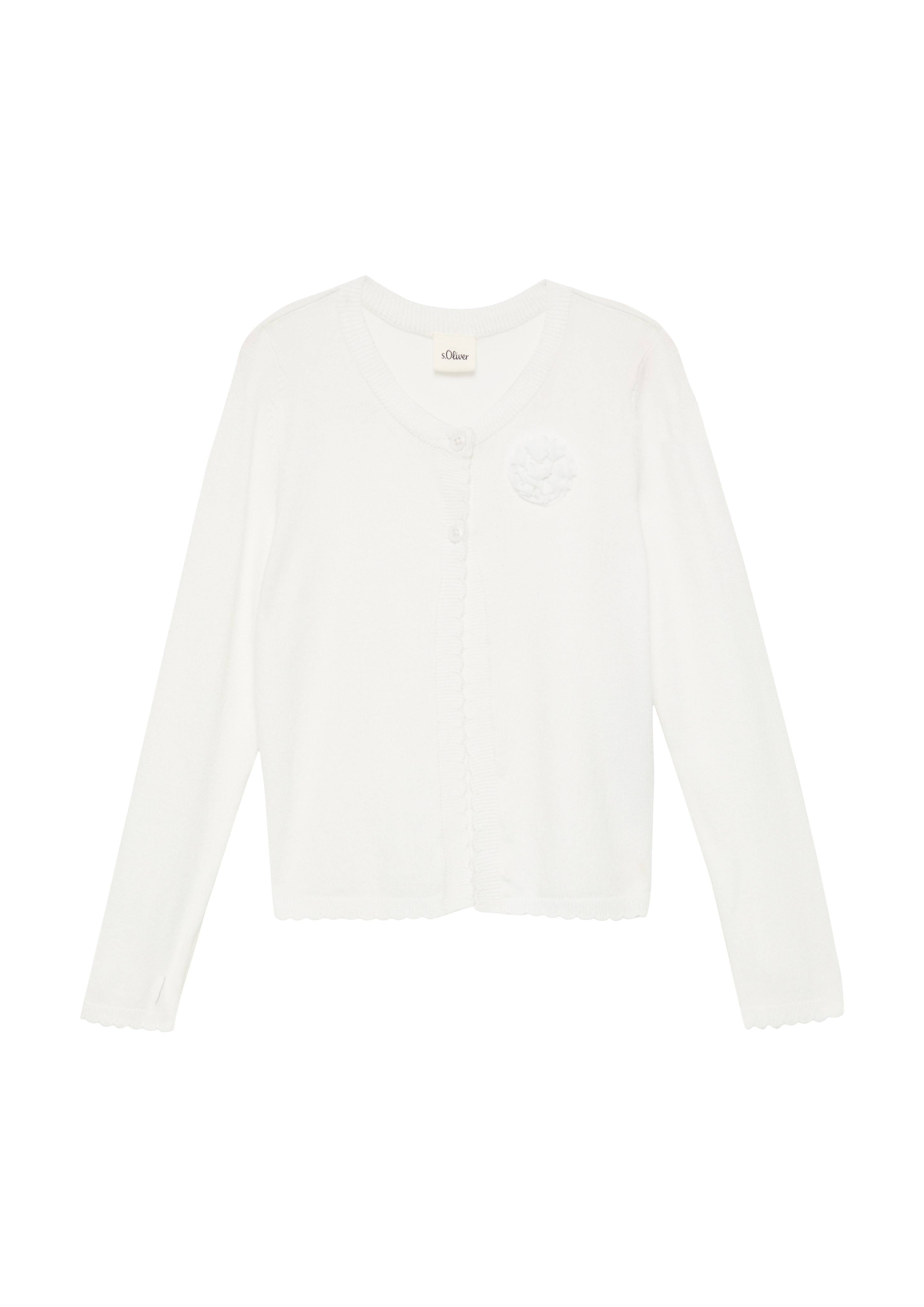 s.Oliver - Weiche Strickjacke mit Wellsaum und floraler Applikation, Kinder, weiß