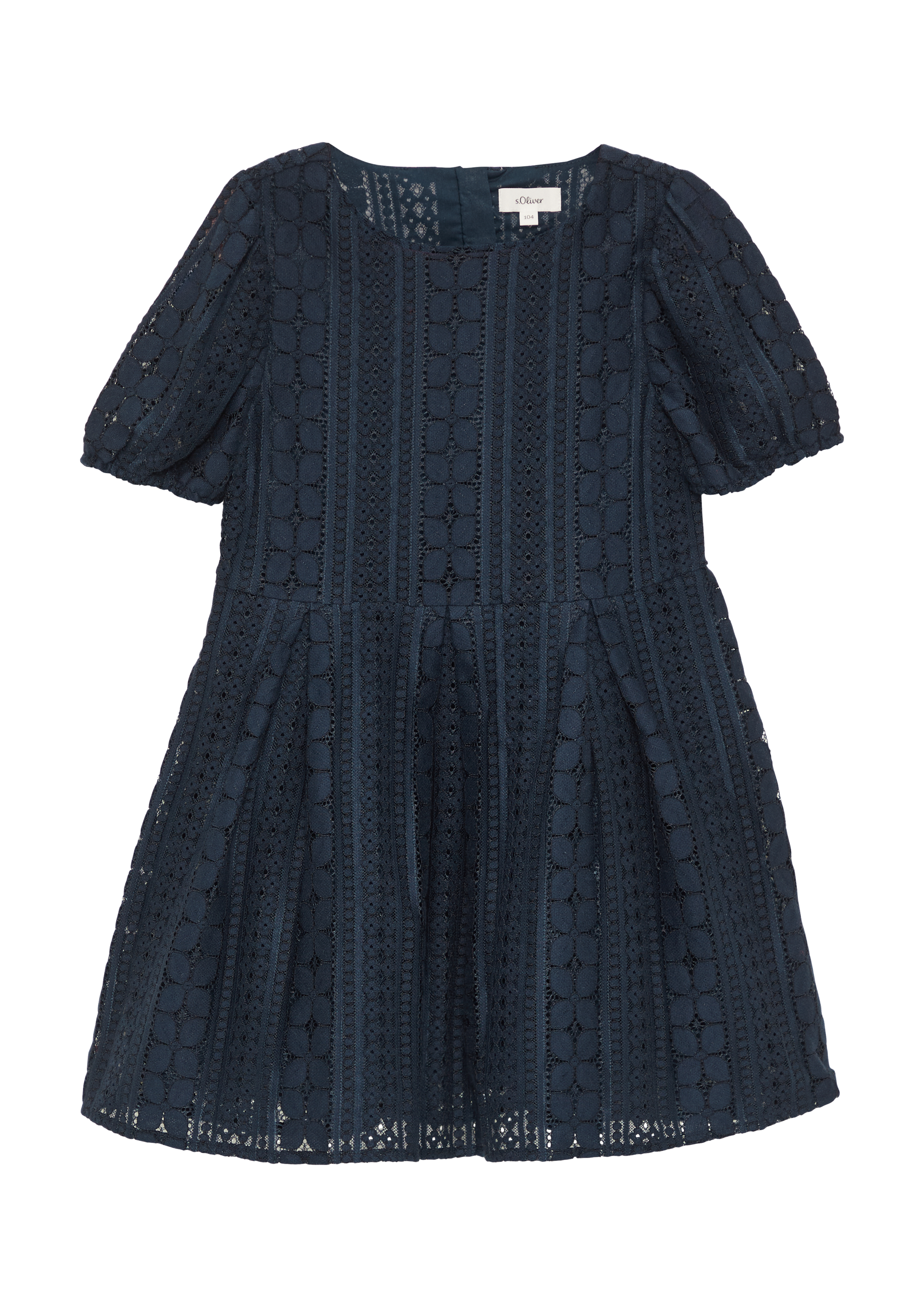 s.Oliver - Kurzes Kleid aus Spitze mit elastischen Bündchen an den Ärmeln, Kinder, blau