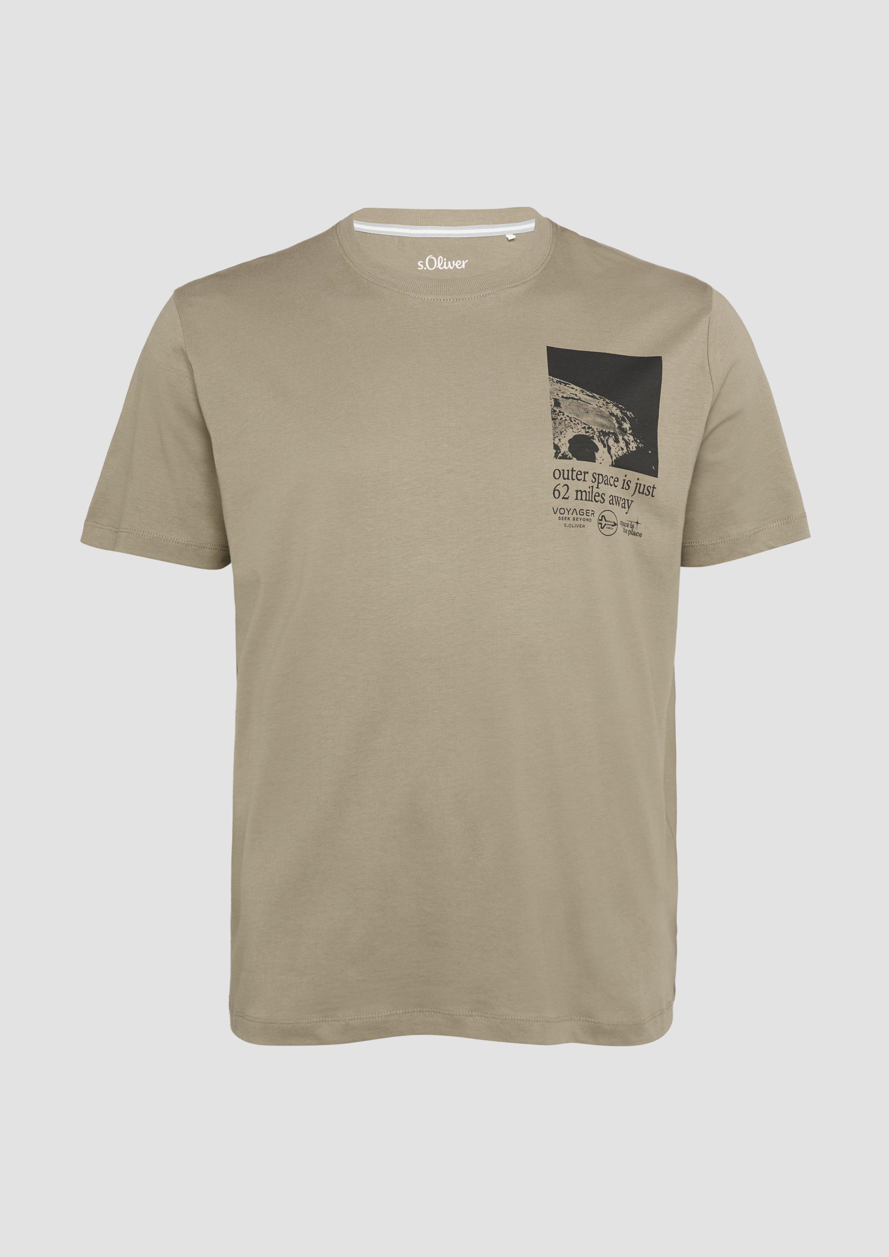 s.Oliver - Baumwoll-T-Shirt mit Frontprint, Herren, braun