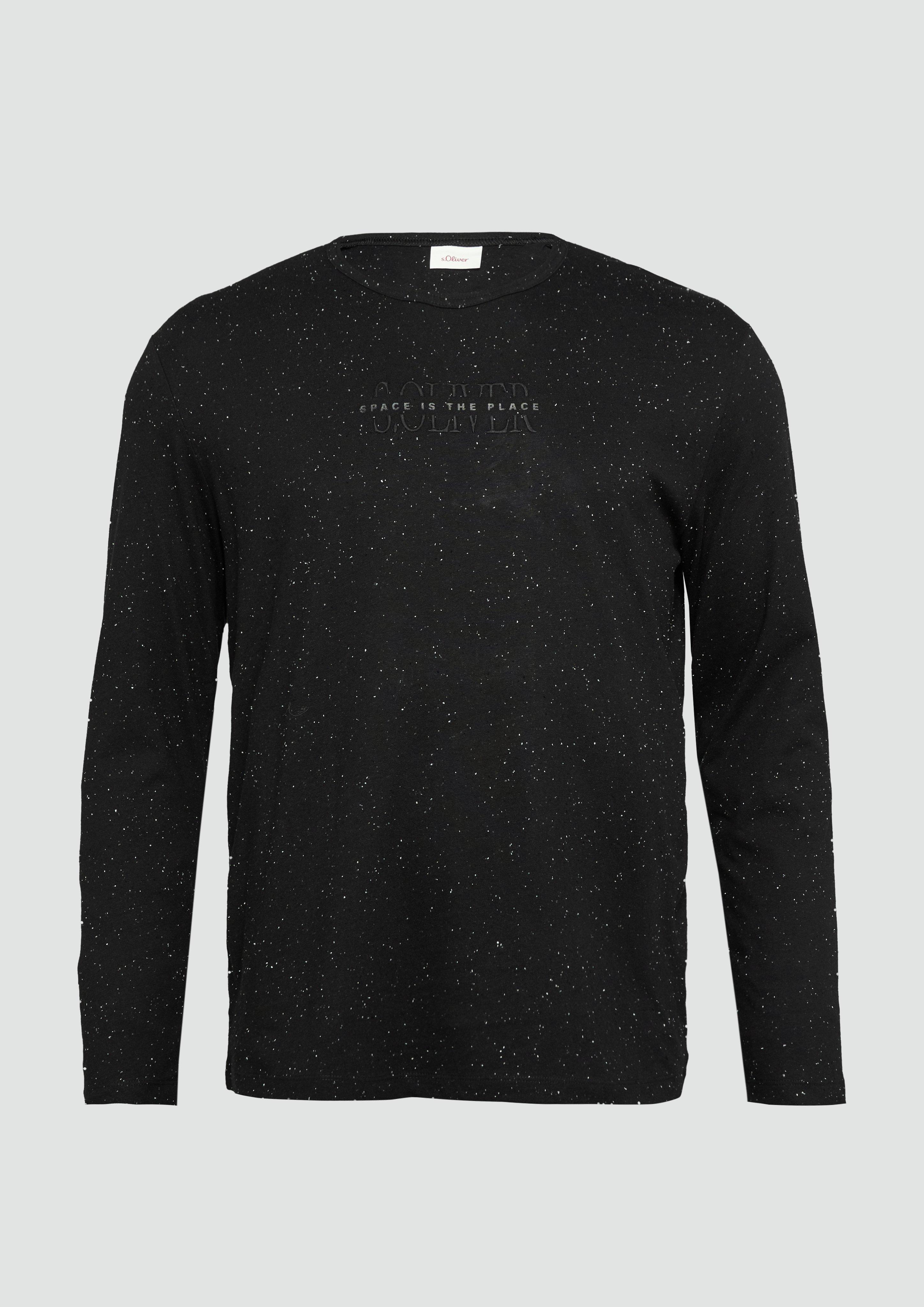 s.Oliver - Meliertes Longsleeve aus Jersey mit Logo-Print, Herren, schwarz