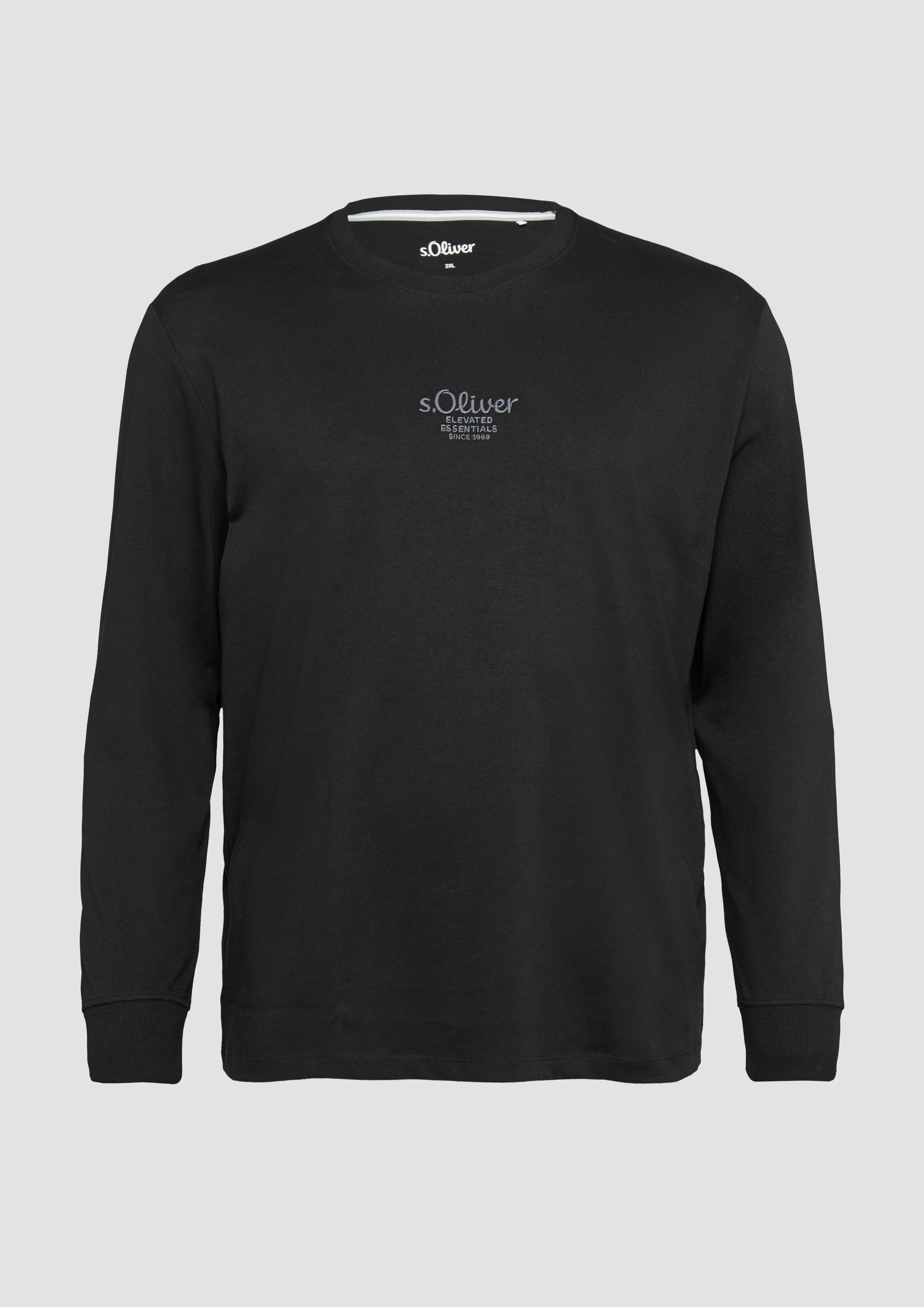 s.Oliver - Langarmshirt mit Logo-Stickerei, Herren, schwarz