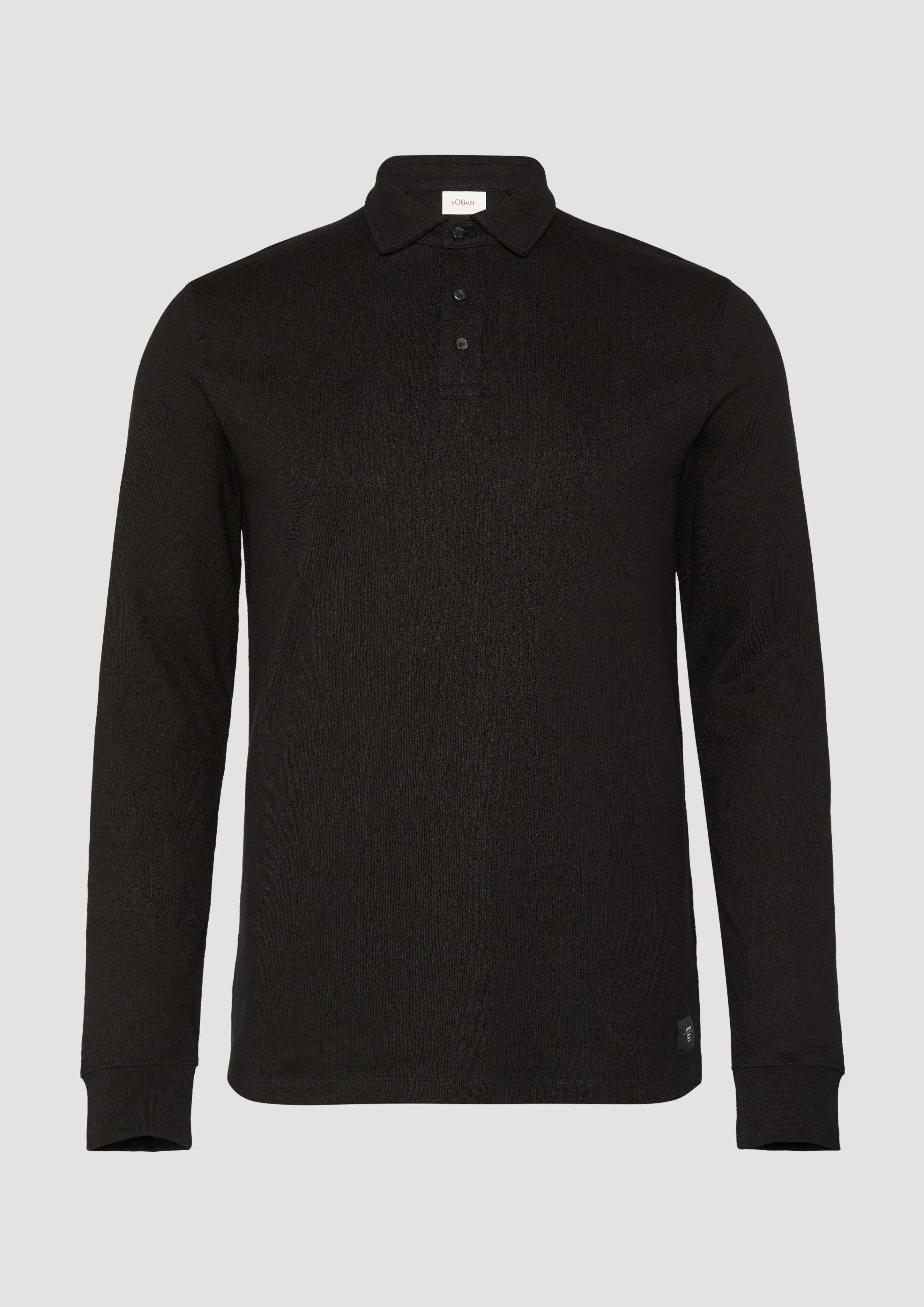 s.Oliver - Strukturiertes Langarm-Poloshirt im Relaxed Fit, Herren, schwarz