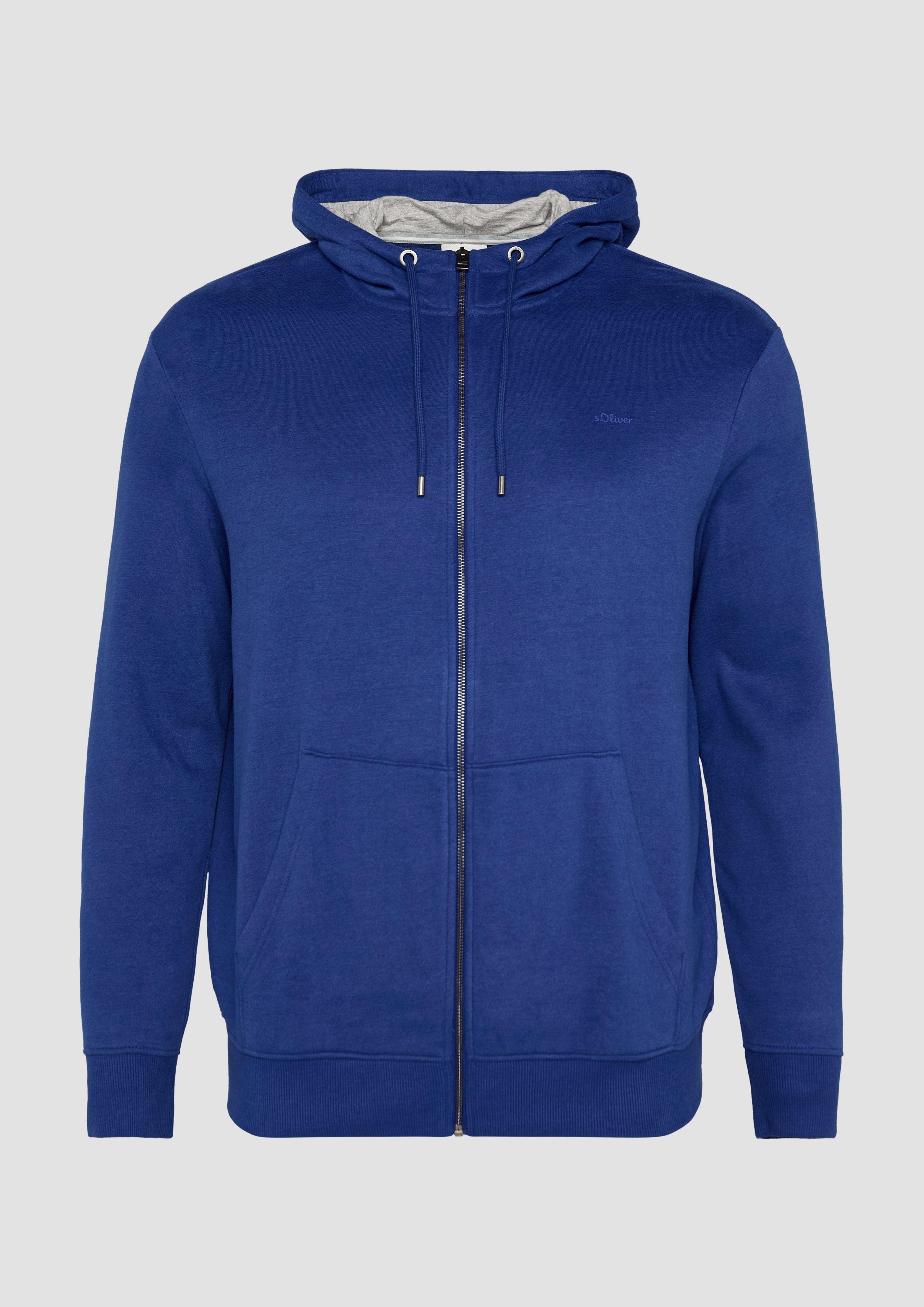 s.Oliver - Sweatshirt-Jacke mit Kapuze und Logo, Herren, blau