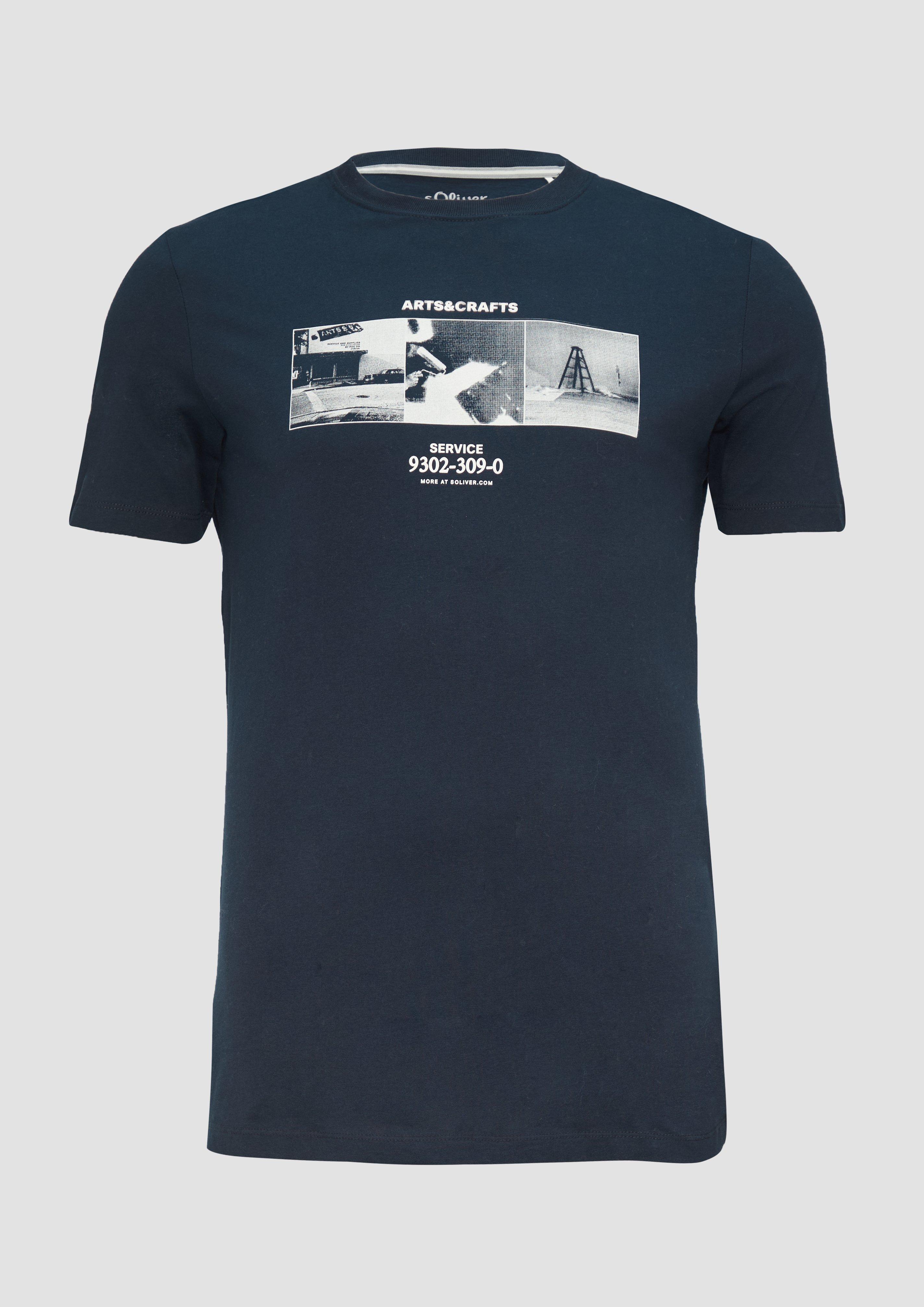 s.Oliver - Jerseyshirt mit Crew Neck und Frontprint, Herren, blau