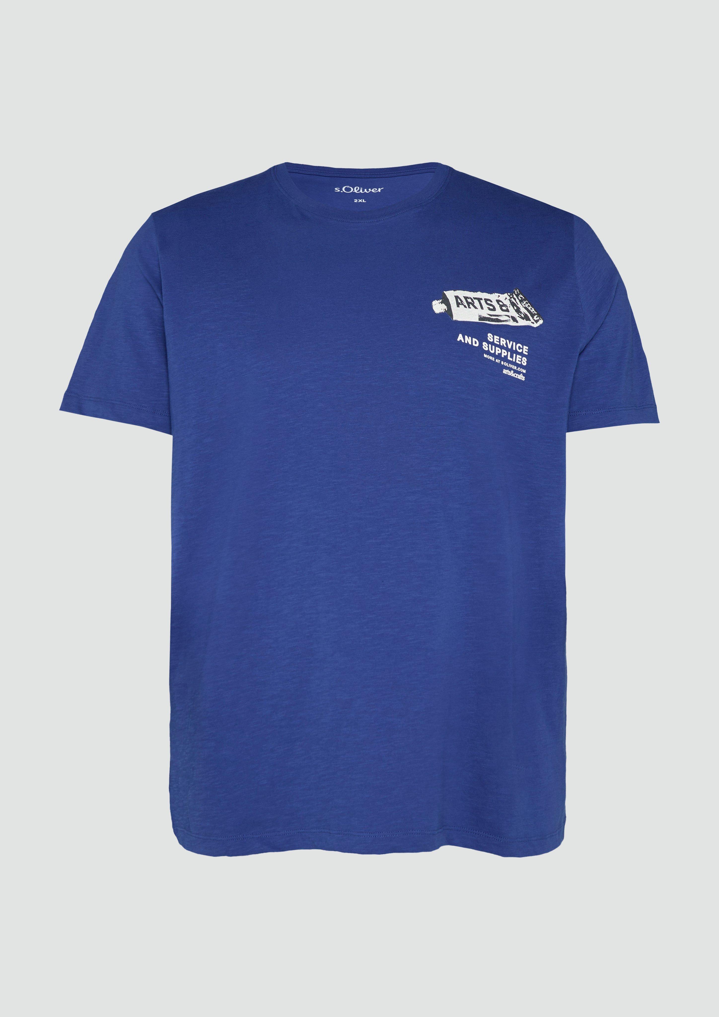 Thumbnail - s.Oliver - Baumwoll-T-Shirt mit Frontprint und Flammgarnstruktur, Herren, blau